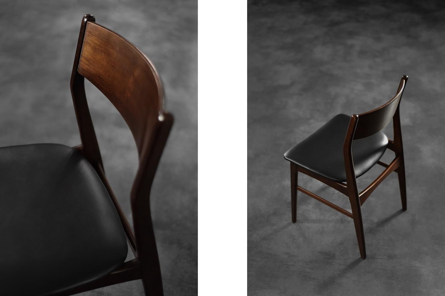 Danois Ensemble de 4 chaises de salle à manger vintage de style scandinave moderne du milieu du siècle en hêtre et bois de rose en vente