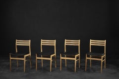 Set of 4 Vintage Midcentury Scandinavian Modern Oak Wood & Vinyl Dining Chairs