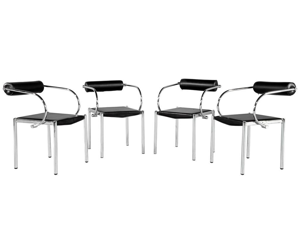 Ensemble de 4 chaises en métal tubulaire en cuir noir vintage et moderne en vente 5