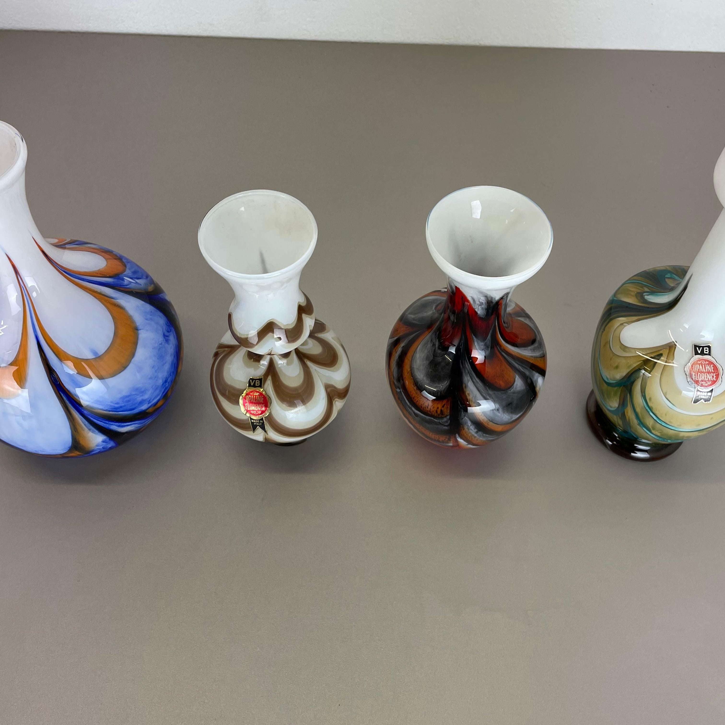 Set of 4 Vintage Multicolor Pop Art Opaline Florence Vase Design, Italy, 1970s For Sale 8