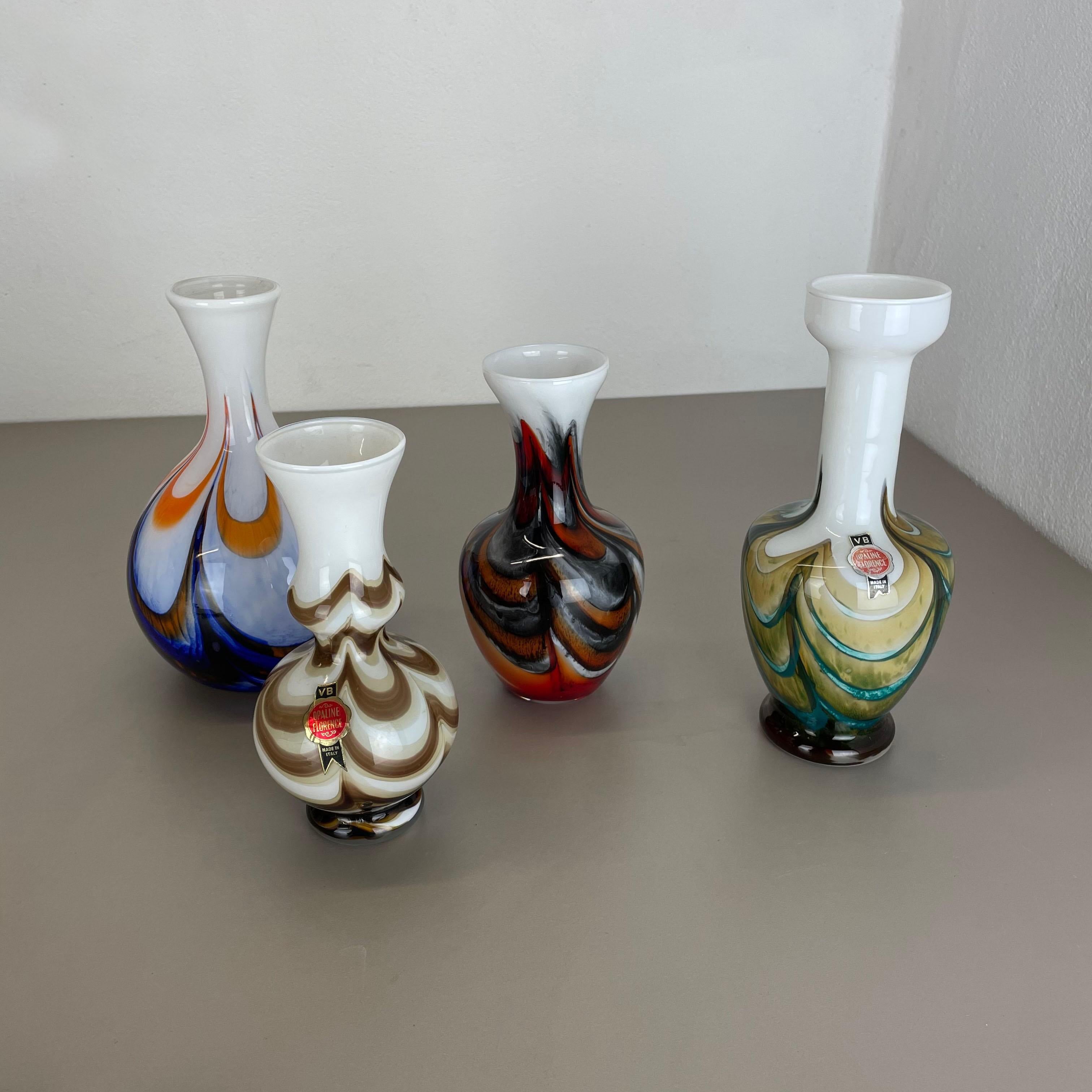 Set of 4 Vintage Multicolor Pop Art Opaline Florence Vase Design, Italy, 1970s For Sale 9