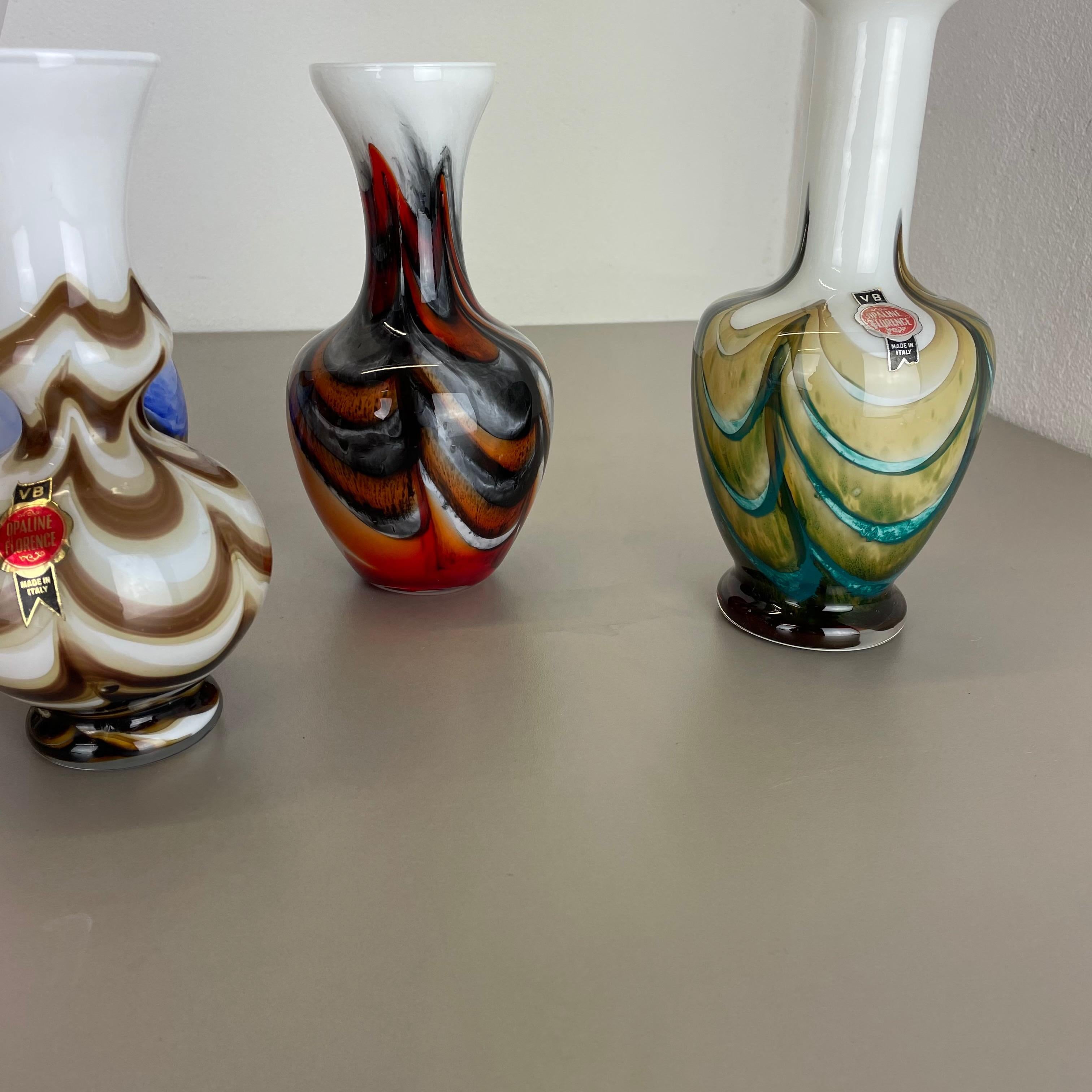 Set of 4 Vintage Multicolor Pop Art Opaline Florence Vase Design, Italy, 1970s For Sale 10