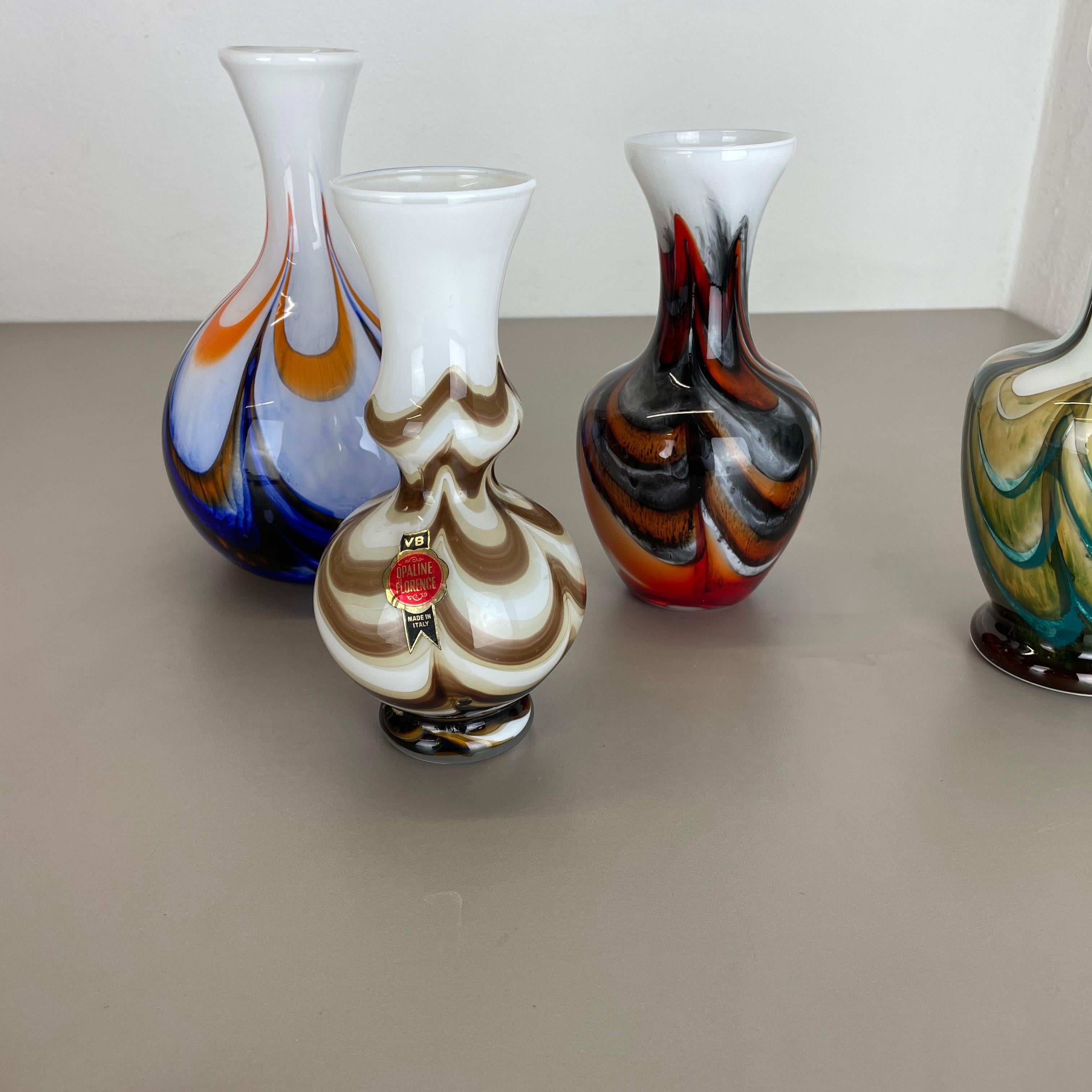 Set of 4 Vintage Multicolor Pop Art Opaline Florence Vase Design, Italy, 1970s For Sale 11