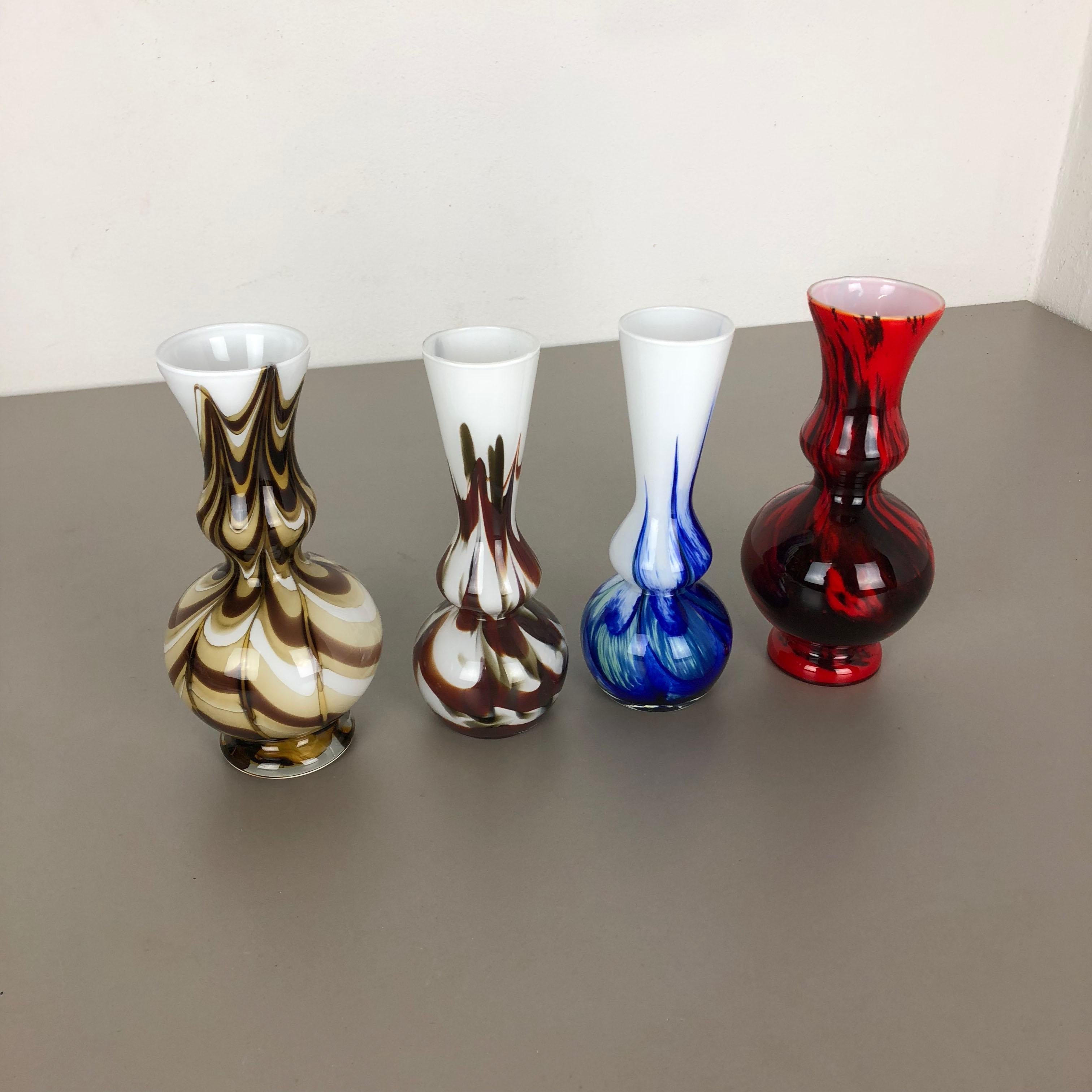 Mid-Century Modern Set of 4 Vintage multicolor Pop Art Opaline Florence Vase Design, Italy, 1970s For Sale