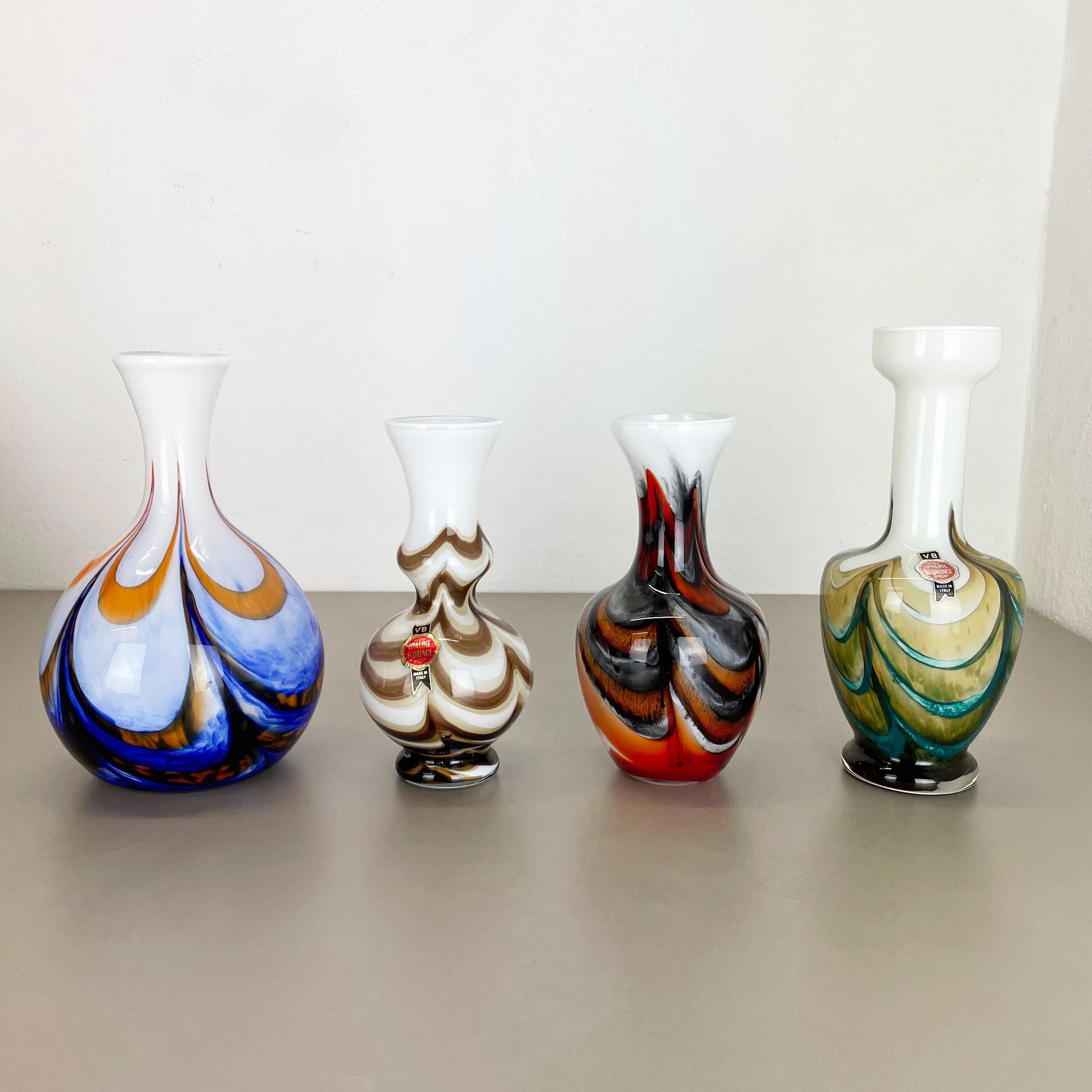 Mid-Century Modern Set of 4 Vintage Multicolor Pop Art Opaline Florence Vase Design, Italy, 1970s For Sale