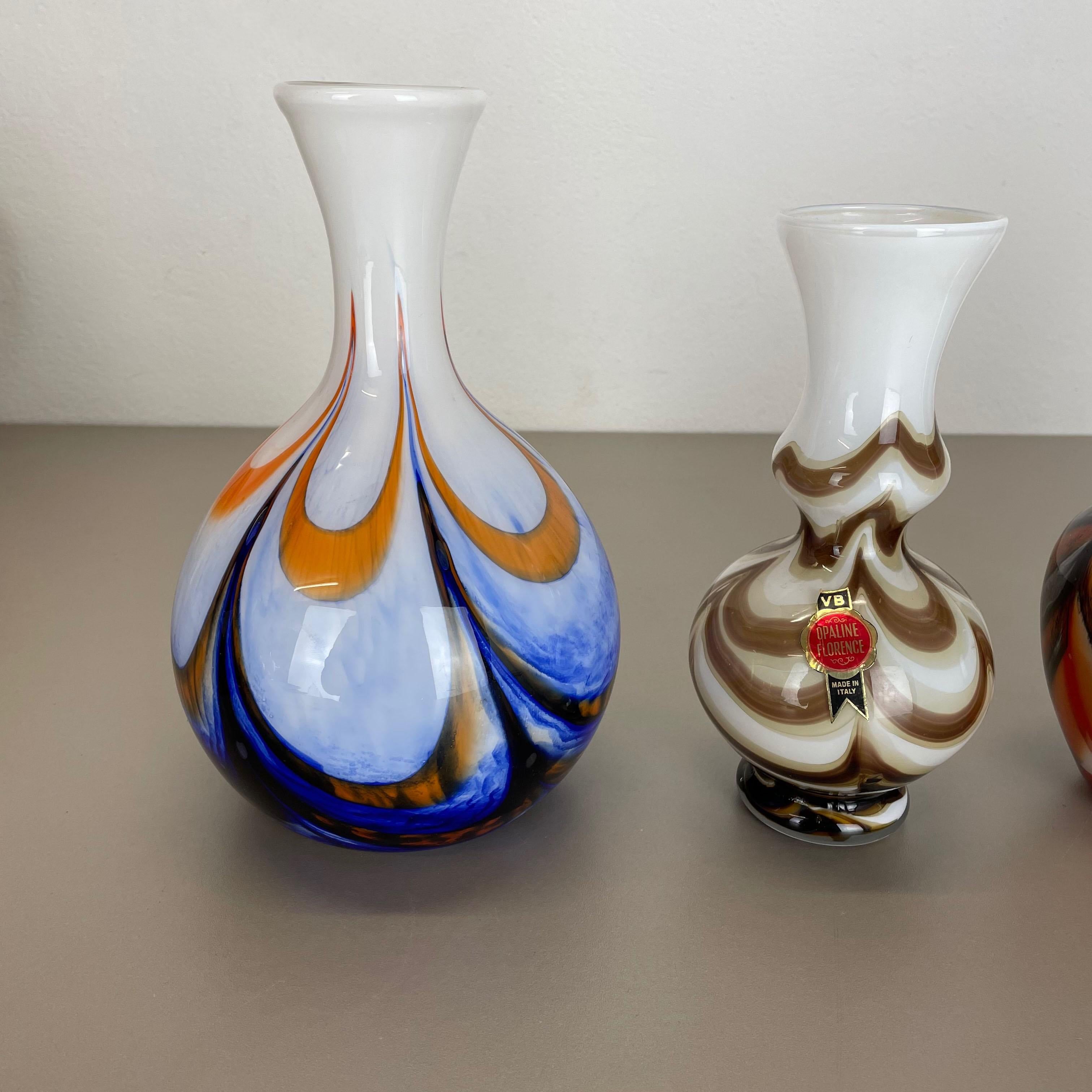 Italian Set of 4 Vintage Multicolor Pop Art Opaline Florence Vase Design, Italy, 1970s For Sale