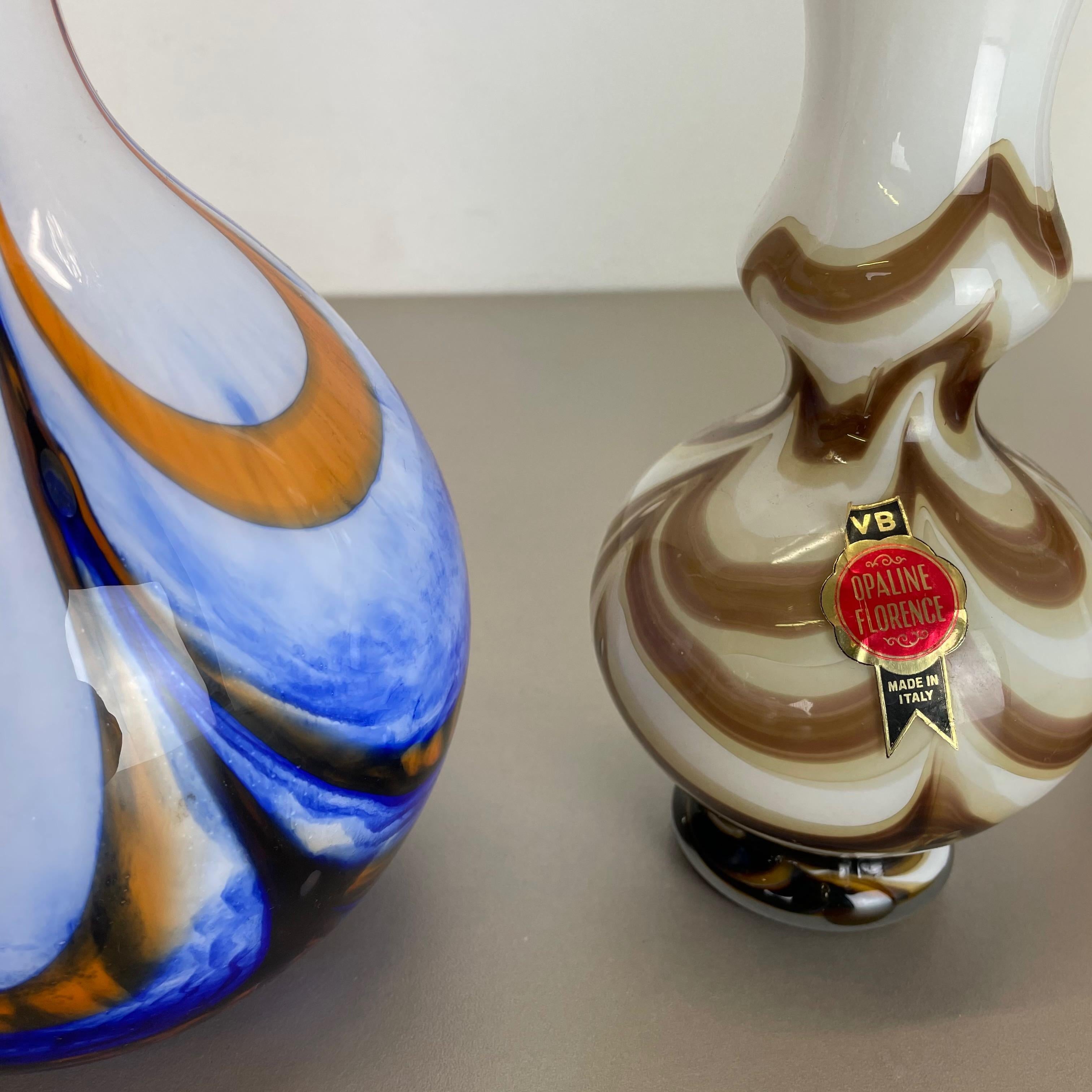 Glass Set of 4 Vintage Multicolor Pop Art Opaline Florence Vase Design, Italy, 1970s For Sale