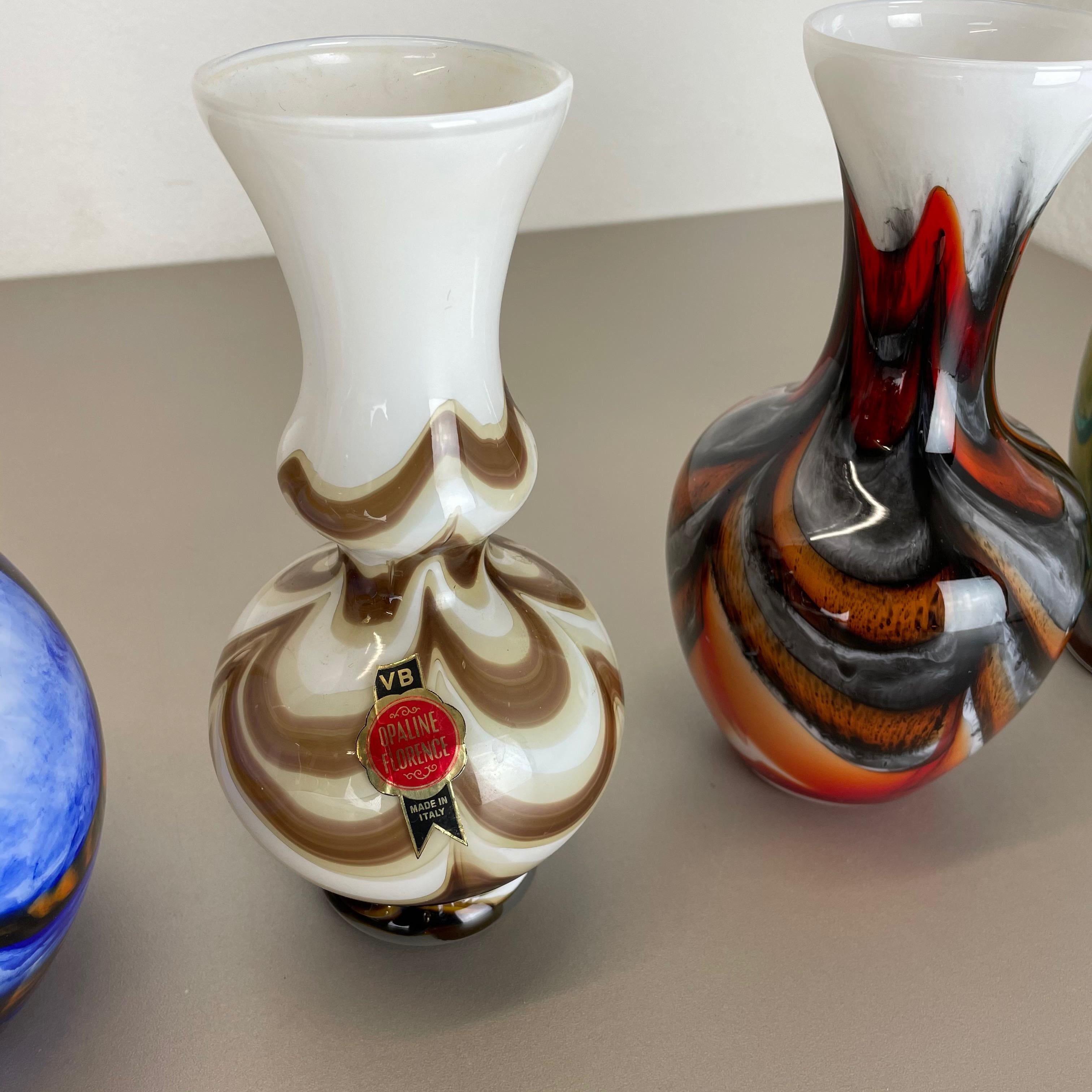Set of 4 Vintage Multicolor Pop Art Opaline Florence Vase Design, Italy, 1970s For Sale 1