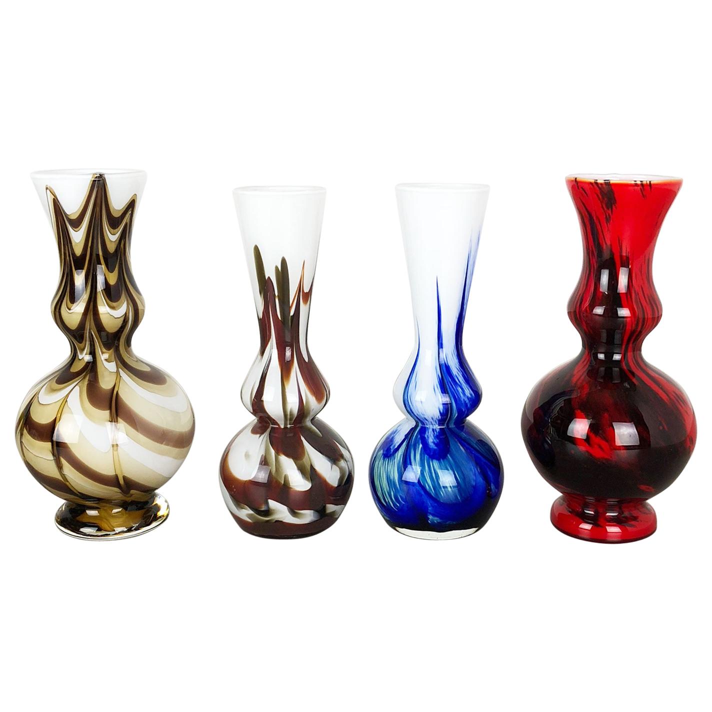 Set of 4 Vintage multicolor Pop Art Opaline Florence Vase Design, Italy, 1970s For Sale