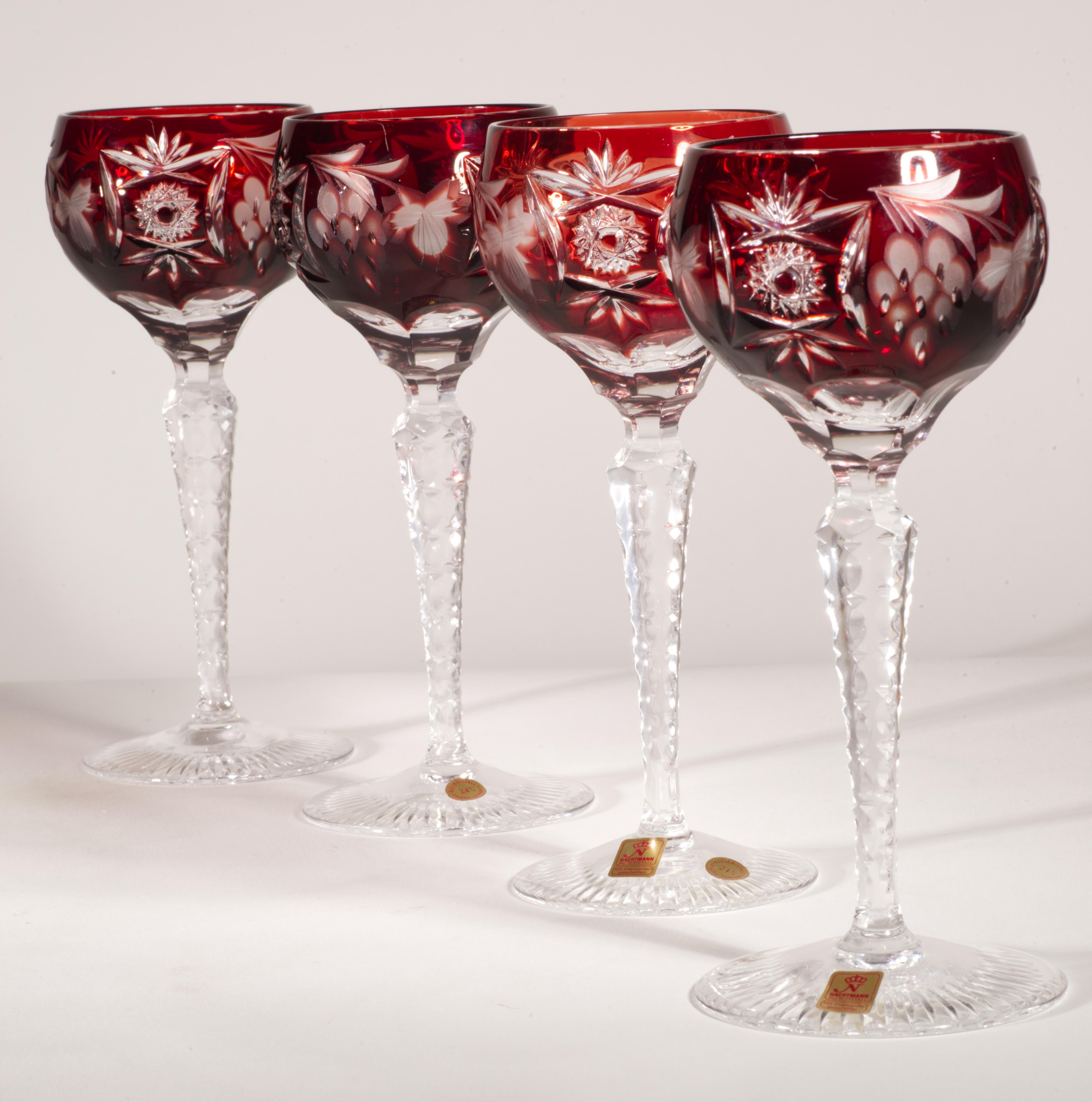 Set von 4 Vintage Nachtmann-Weingläsern aus geschliffenem, klarem Kristall, Traube Hock, Vintage im Angebot 10