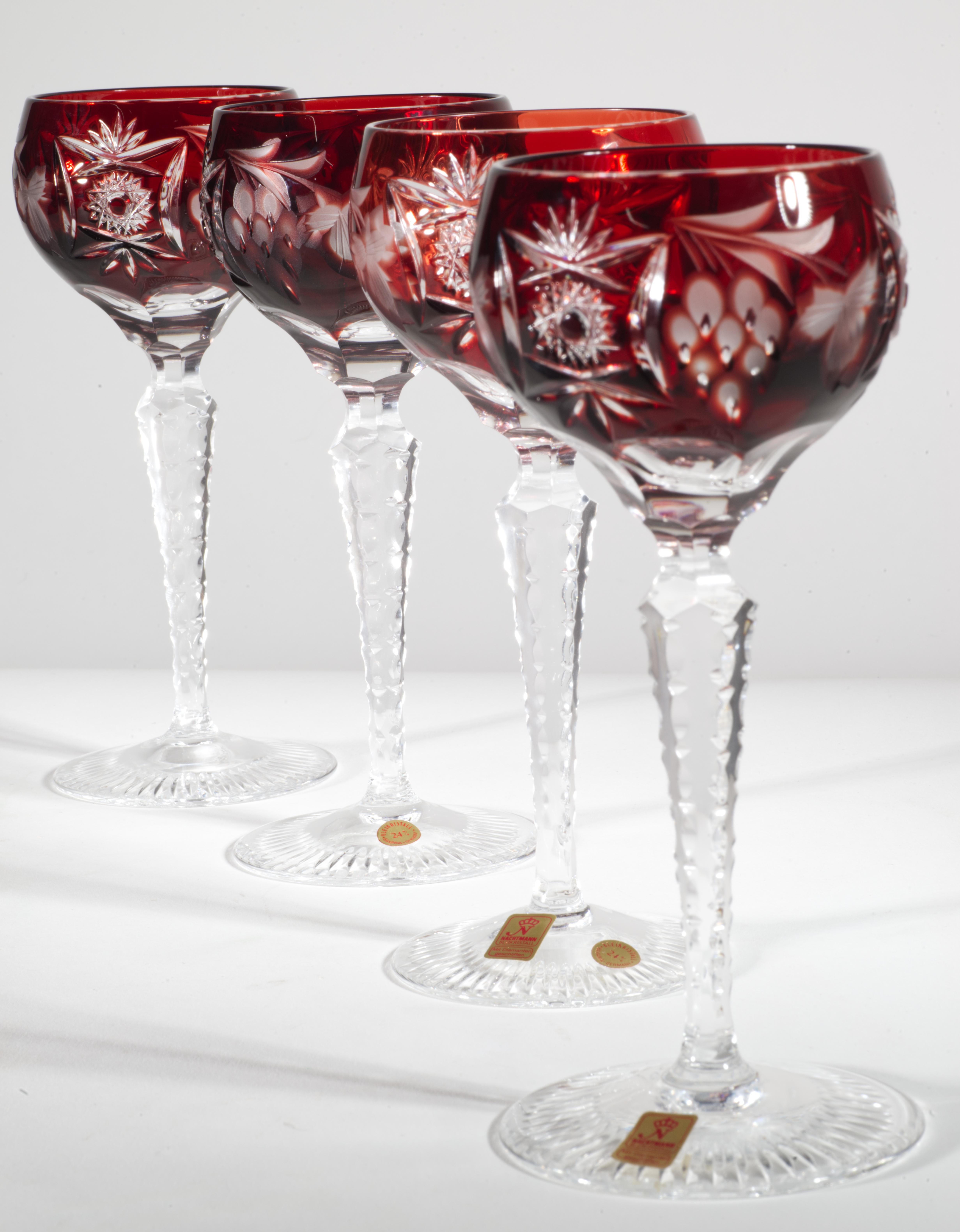 Set von 4 Vintage Nachtmann-Weingläsern aus geschliffenem, klarem Kristall, Traube Hock, Vintage im Angebot 11