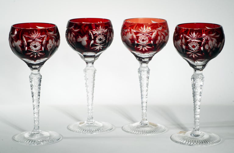 Set of 4 Vintage Nachtmann Cut to Clear Crystal Traube Hock Wine Glasses  For Sale at 1stDibs