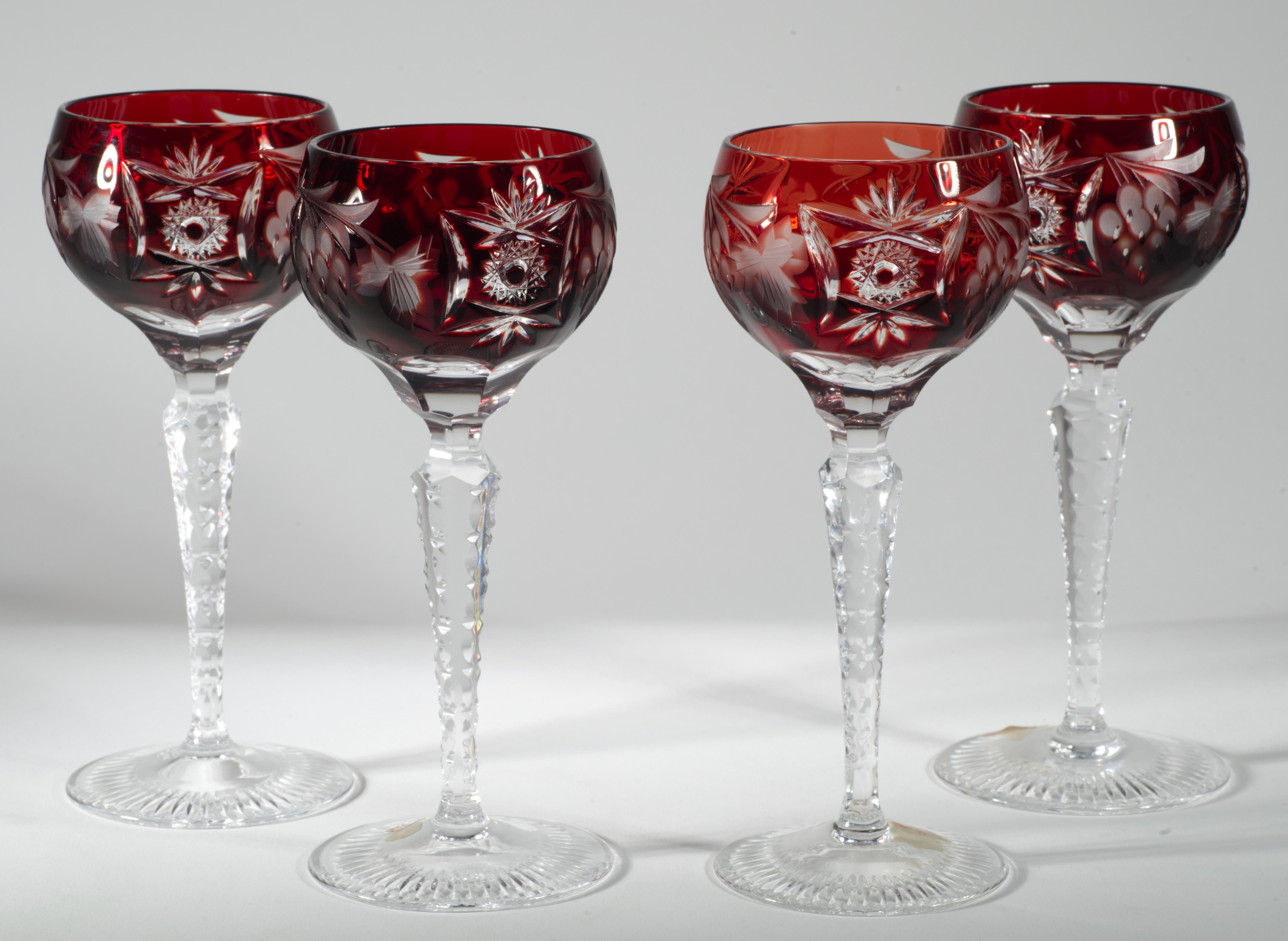 Set von 4 Vintage Nachtmann-Weingläsern aus geschliffenem, klarem Kristall, Traube Hock, Vintage (Hollywood Regency) im Angebot