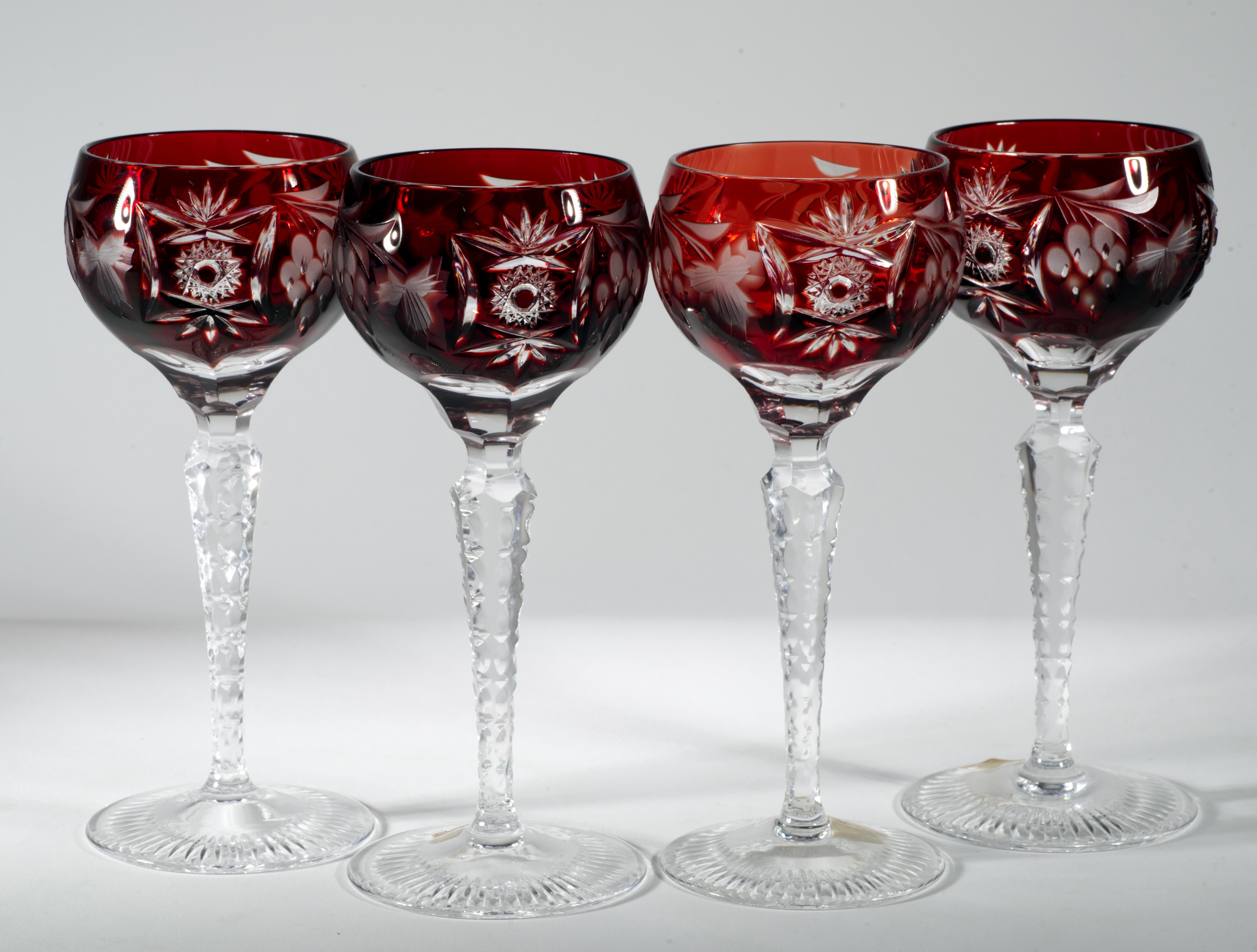 Set von 4 Vintage Nachtmann-Weingläsern aus geschliffenem, klarem Kristall, Traube Hock, Vintage (Deutsch) im Angebot