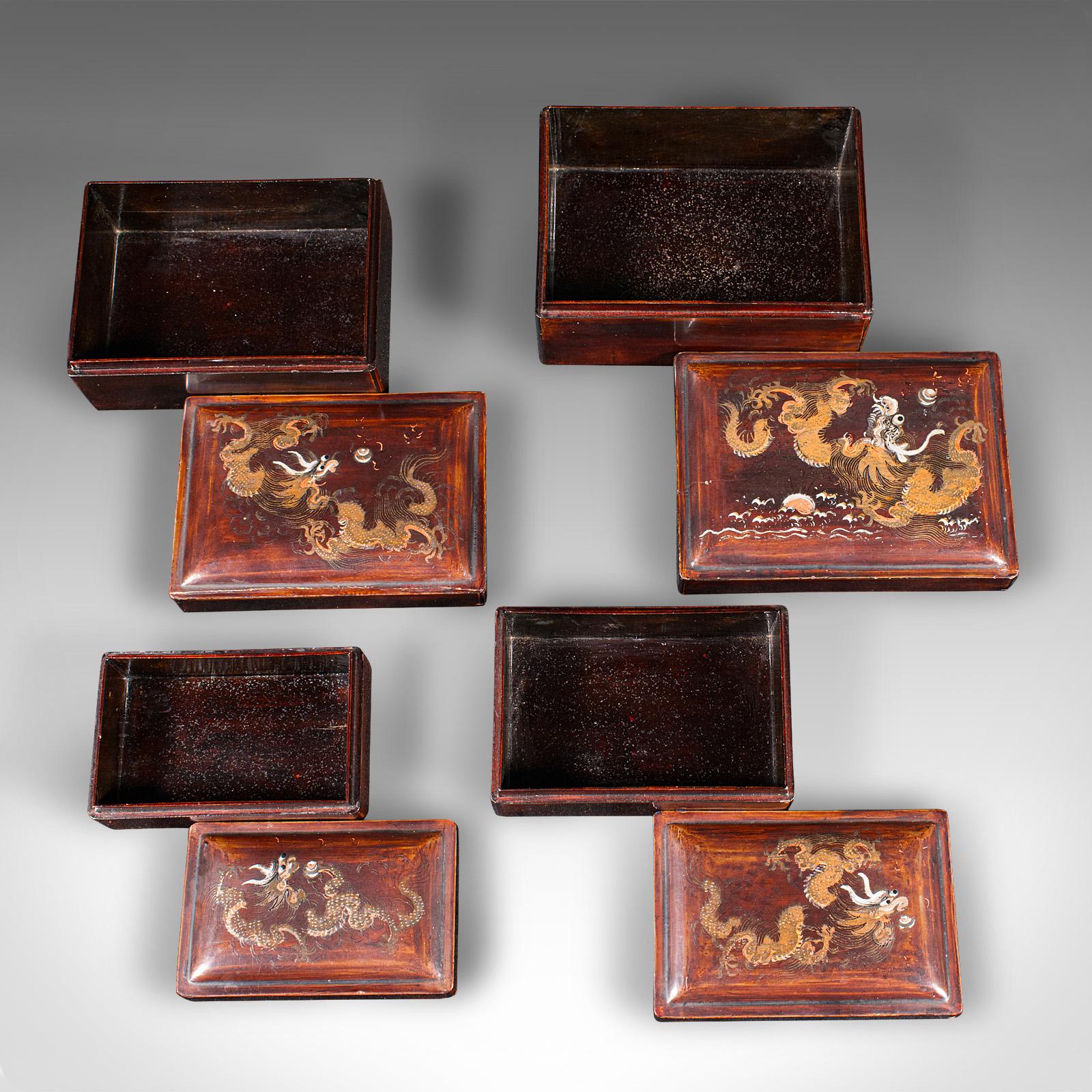 Set of 4 Vintage Nesting Boxes, Japanese, Lacquer, Storage Boxes, Art Deco, 1930 For Sale 3