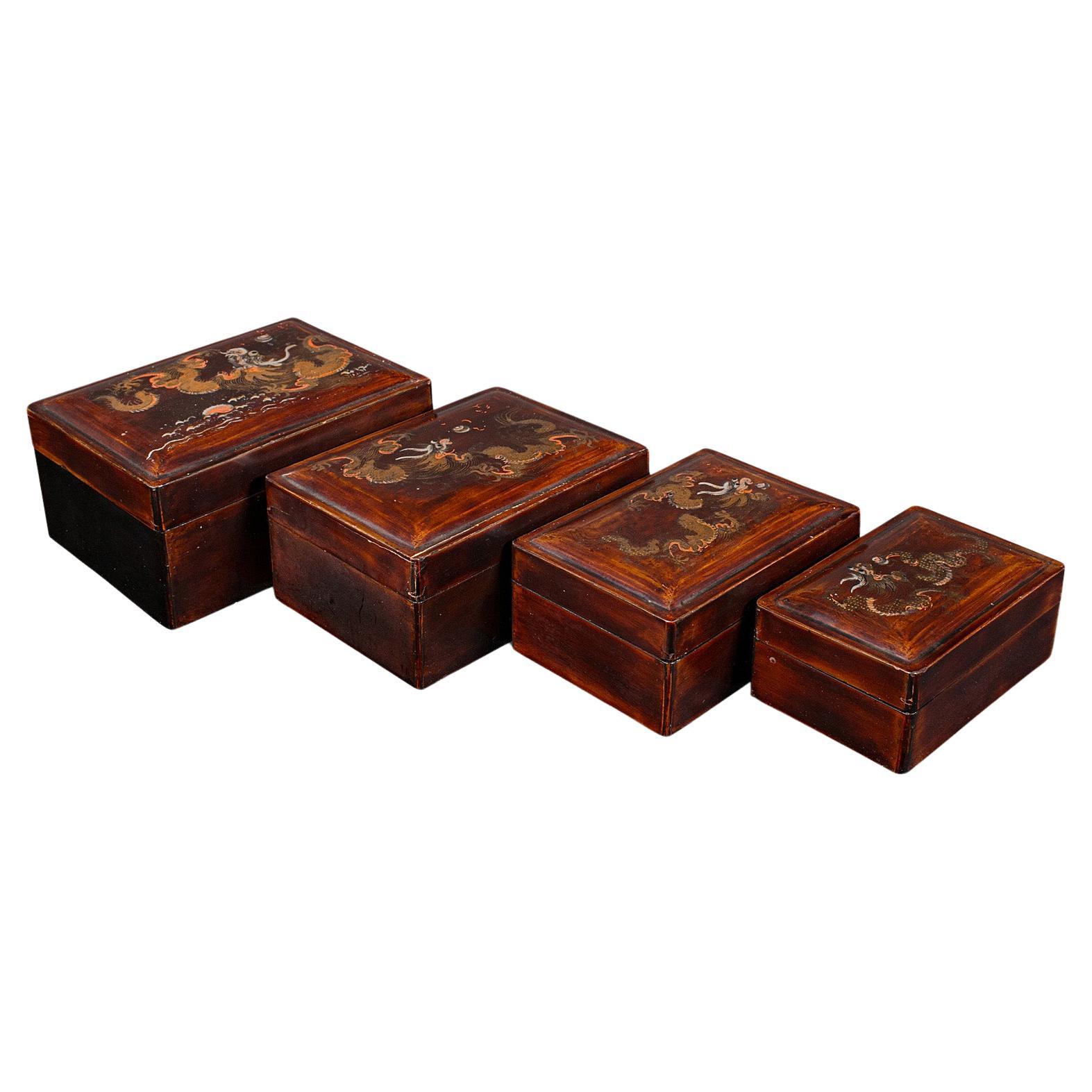 Set of 4 Vintage Nesting Boxes, Japanese, Lacquer, Storage Boxes, Art Deco, 1930 For Sale