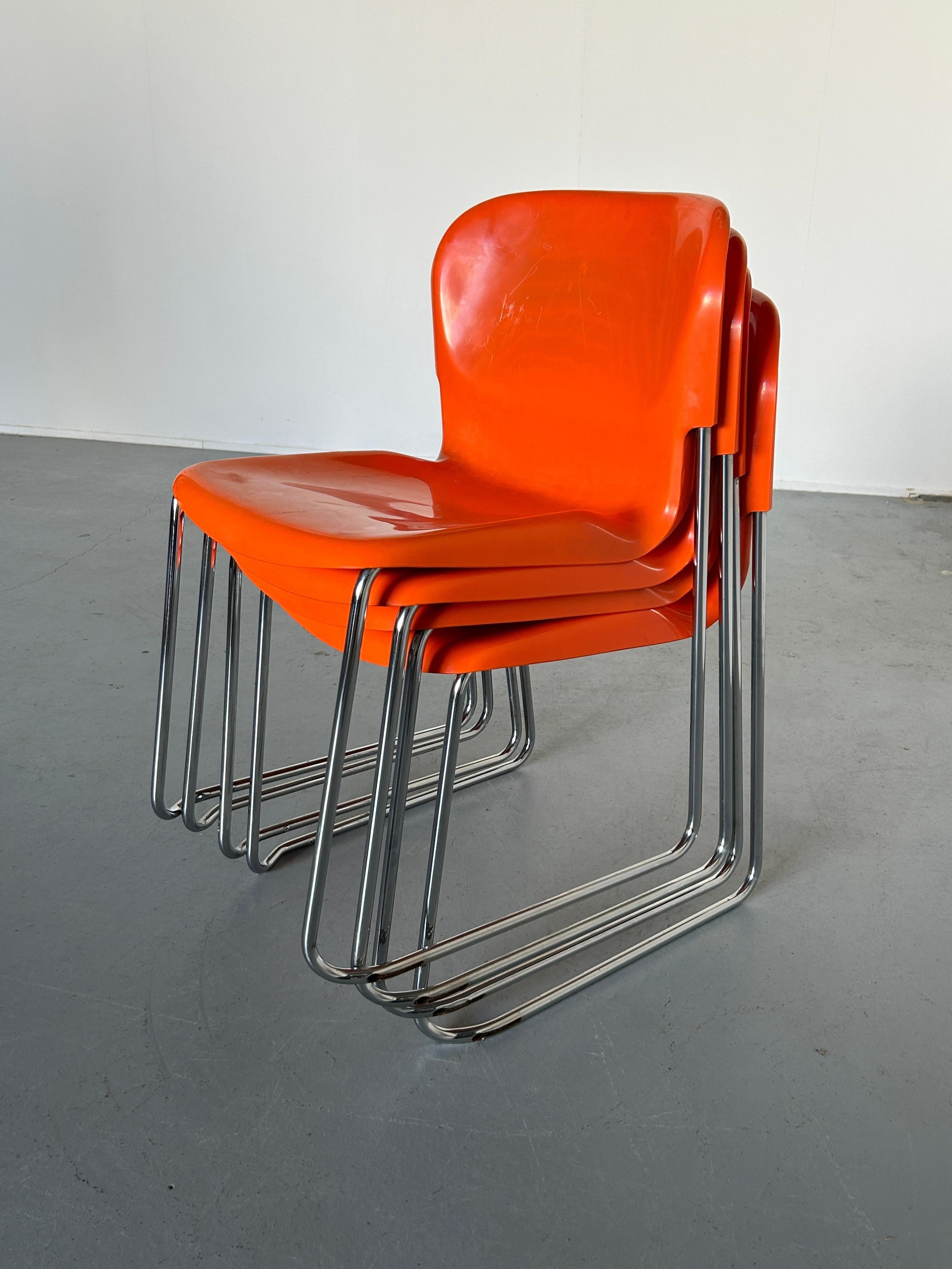 Set of 4 Vintage Orange SM 400 Swing Chairs by Gerd Lange for Drabert, 1979 7