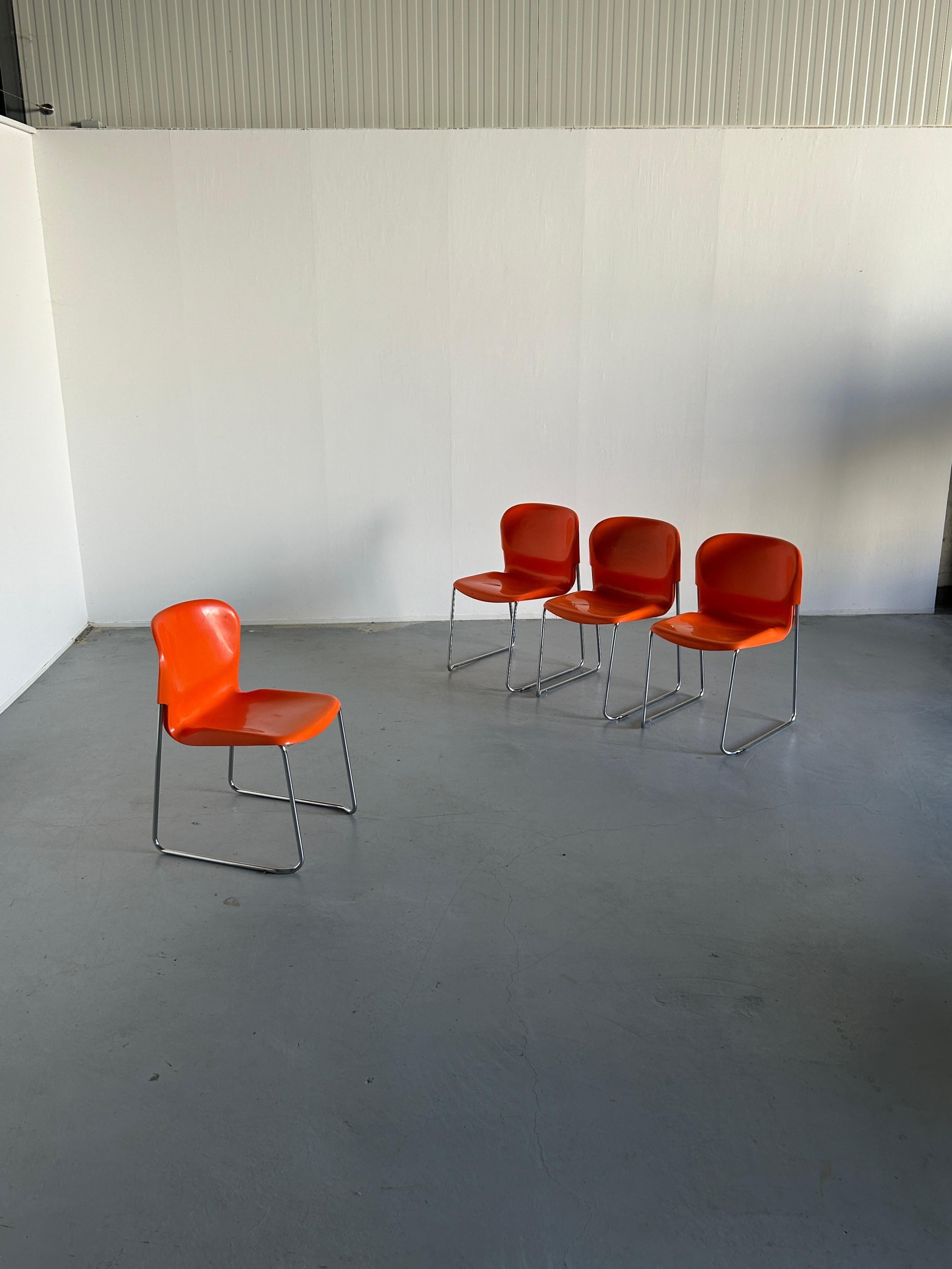 Mid-Century Modern Set of 4 Vintage Orange SM 400 Swing Chairs by Gerd Lange for Drabert, 1979