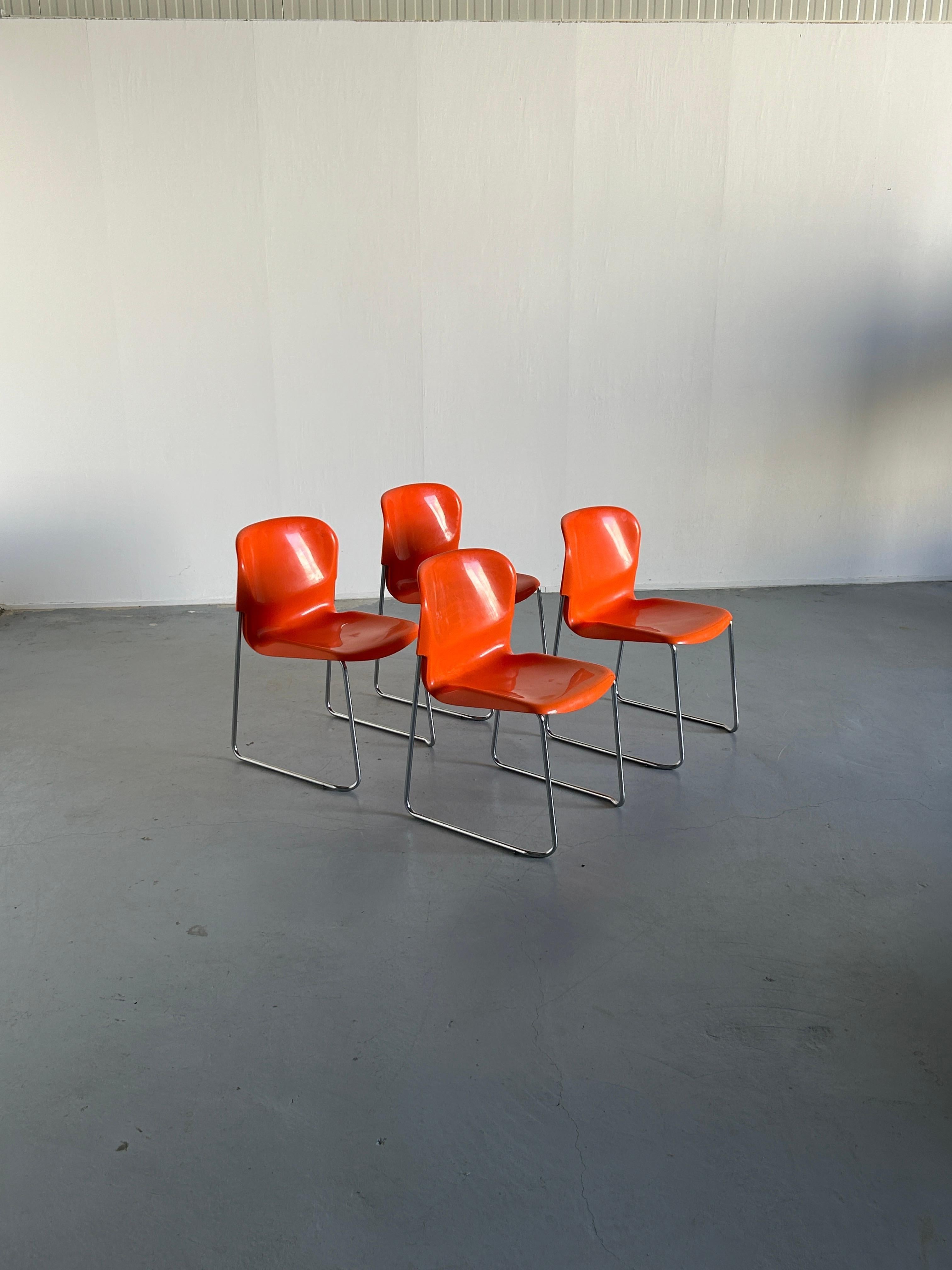 German Set of 4 Vintage Orange SM 400 Swing Chairs by Gerd Lange for Drabert, 1979