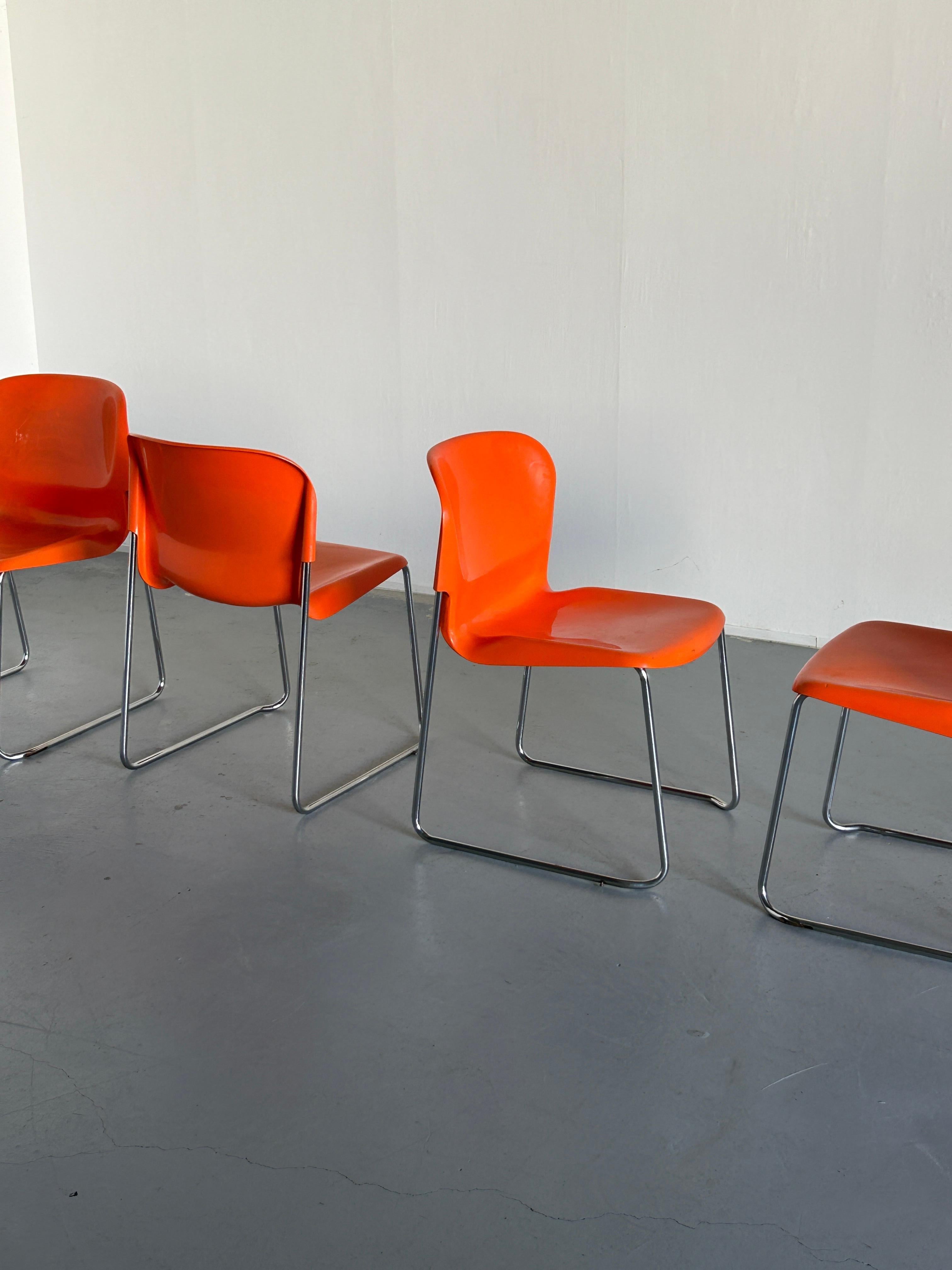 Steel Set of 4 Vintage Orange SM 400 Swing Chairs by Gerd Lange for Drabert, 1979