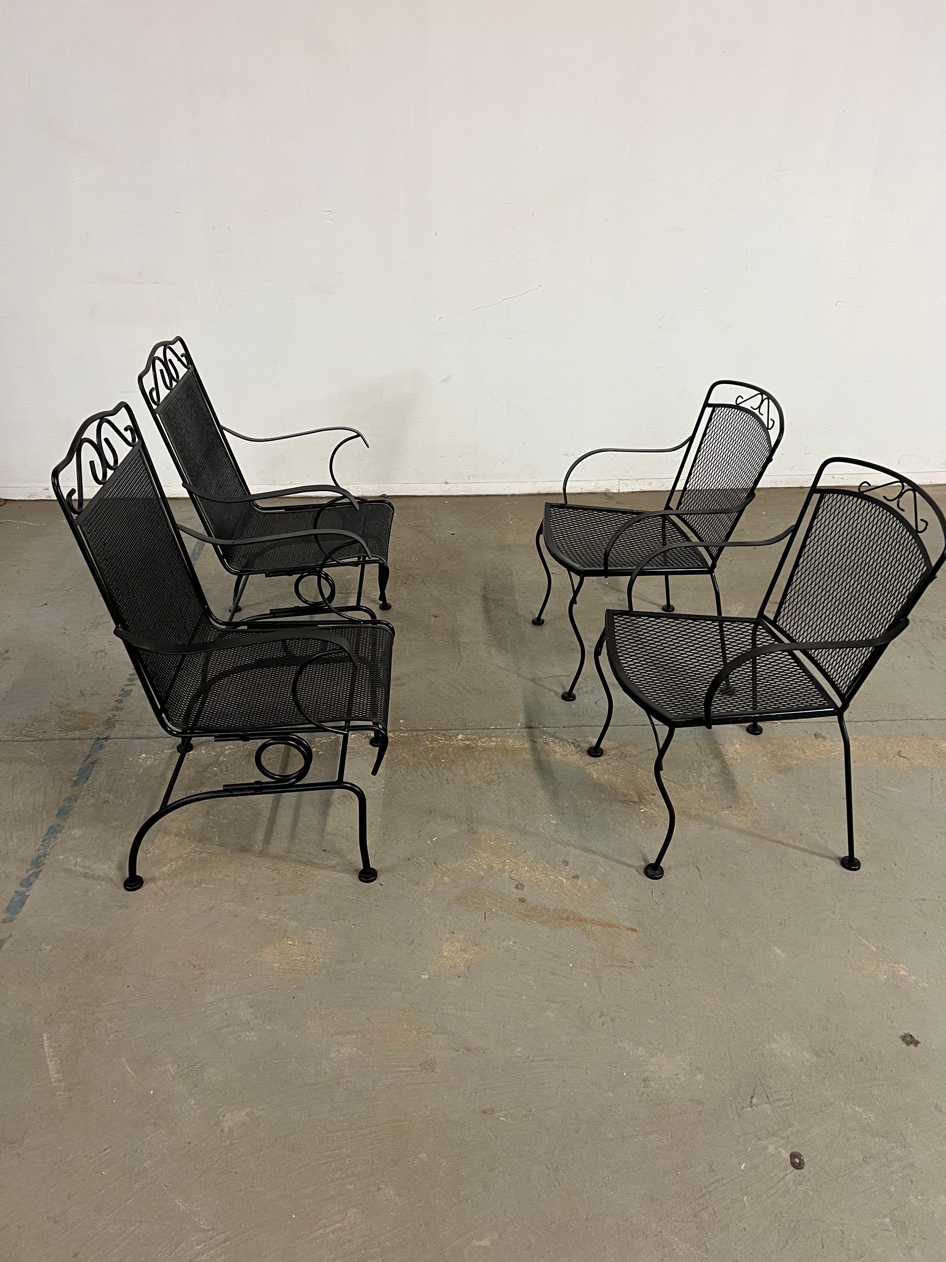 Mid-Century Modern Set of 4 Vintage Outdoor Iron Salterini Style Dining Chairs For Sale