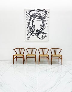 Set of 4 Vintage Patinated Hans Wegner CH24 Wishbone Dining Chairs in Oak