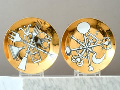 Set of 4 Vintage Piero Fornasetti Ceramic Dinner Plates 'Posateria', Italy 1950s