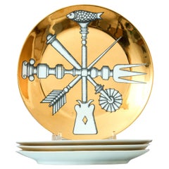 Lot de 4 assiettes plates en céramique 'Posateria' de Piero Fornasetti, Italie, années 1950