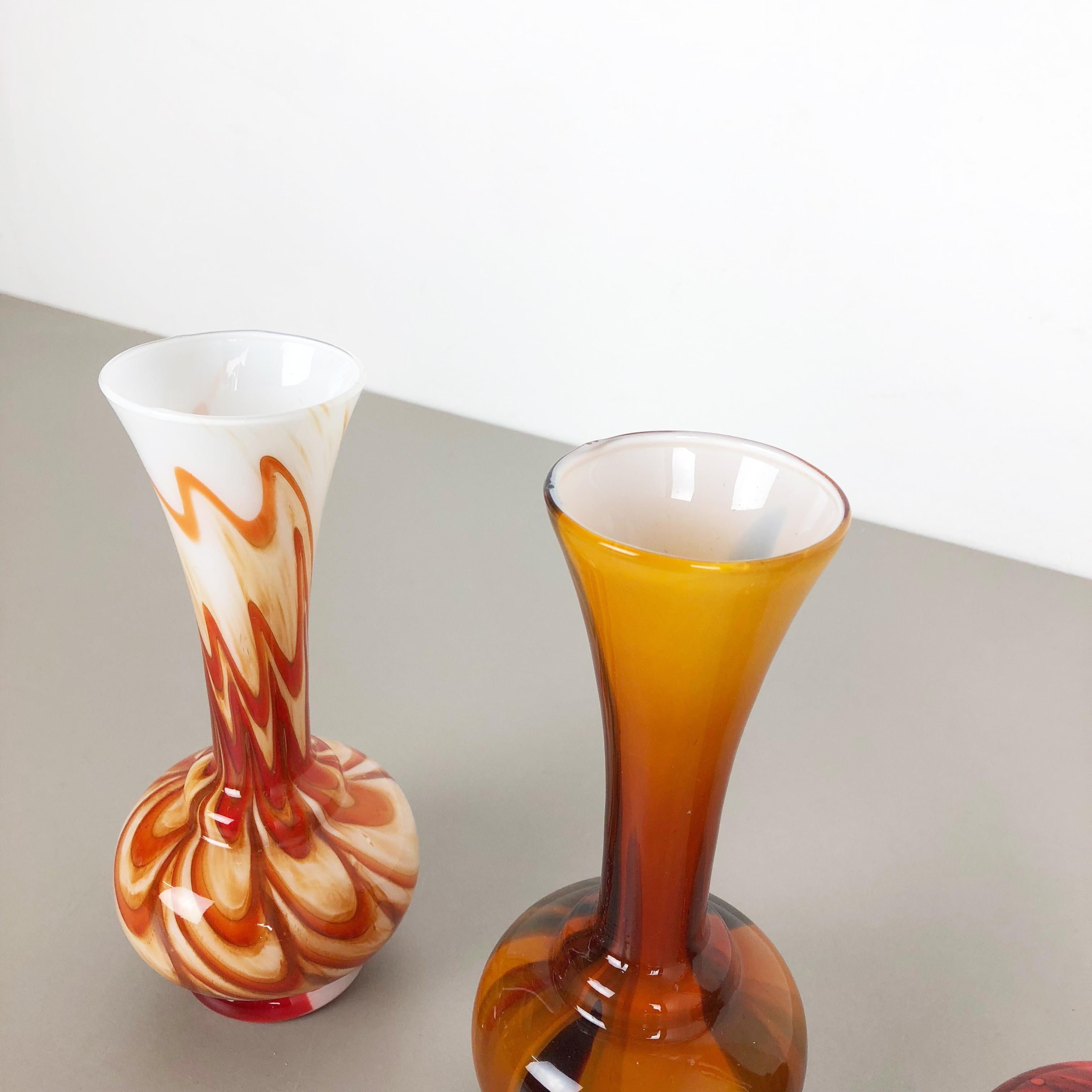 Glass Set of 4 Vintage Pop Art Opaline Florence Vase Design, Italy, 1970s For Sale