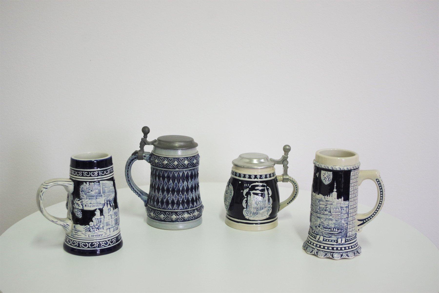 Porcellana Set of 4 Vintage Porcelain Beer Mugs – 1980s in vendita