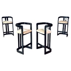 Satz von 4 Vintage Post Modern Schwarz Lackiert Barhocker