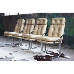 Set of 4, Vintage Post Modern Jerry Johnson Style Chrome Chairs, 1970s