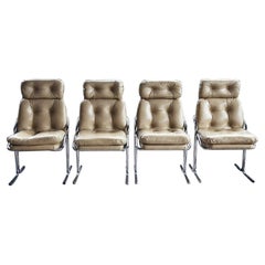 Set of 4, Vintage Post Modern Jerry Johnson Style Chrome Chairs, 1970s