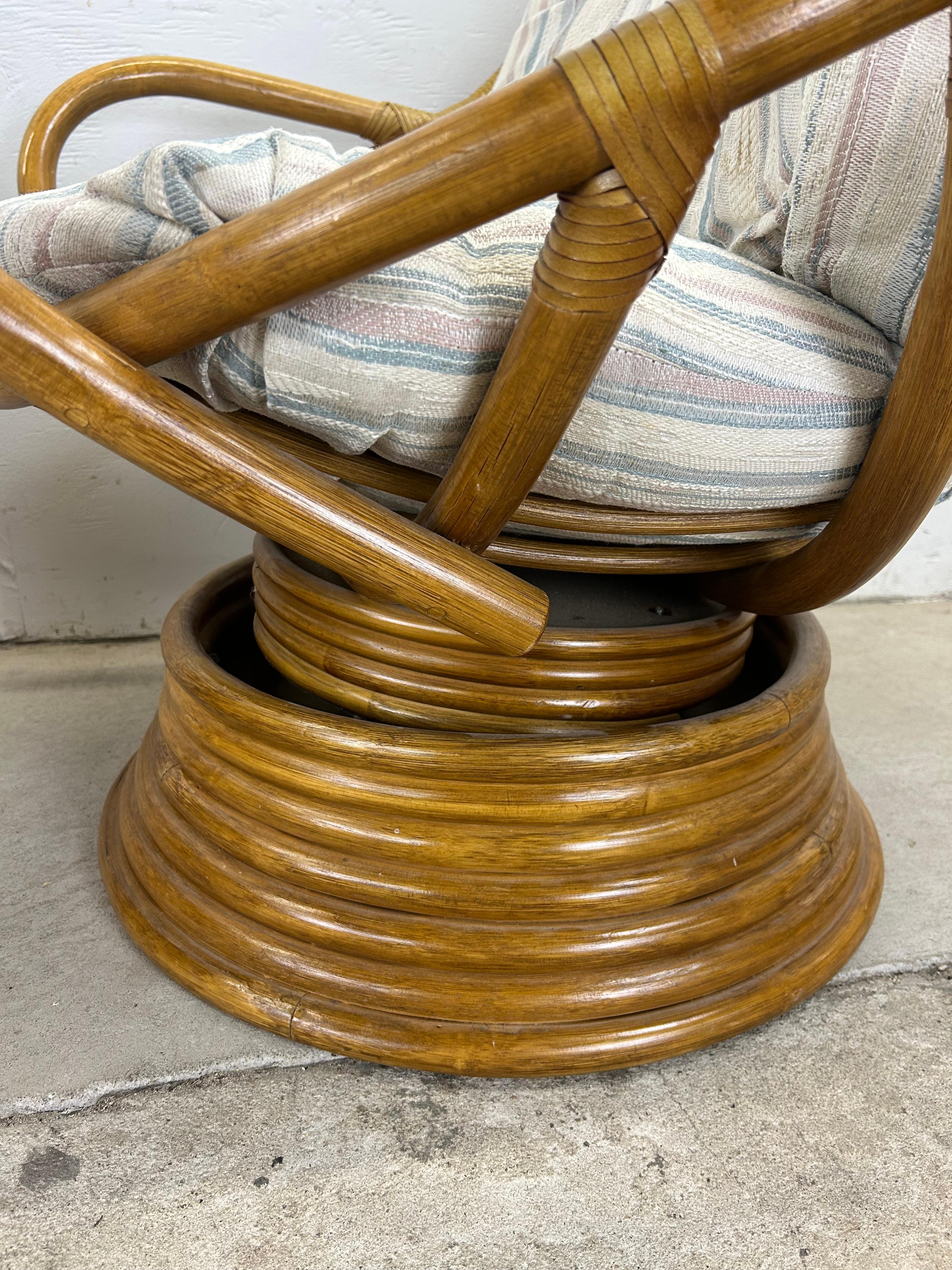 Set of 4 vintage rattan accent chairs with swivel base For Sale 4