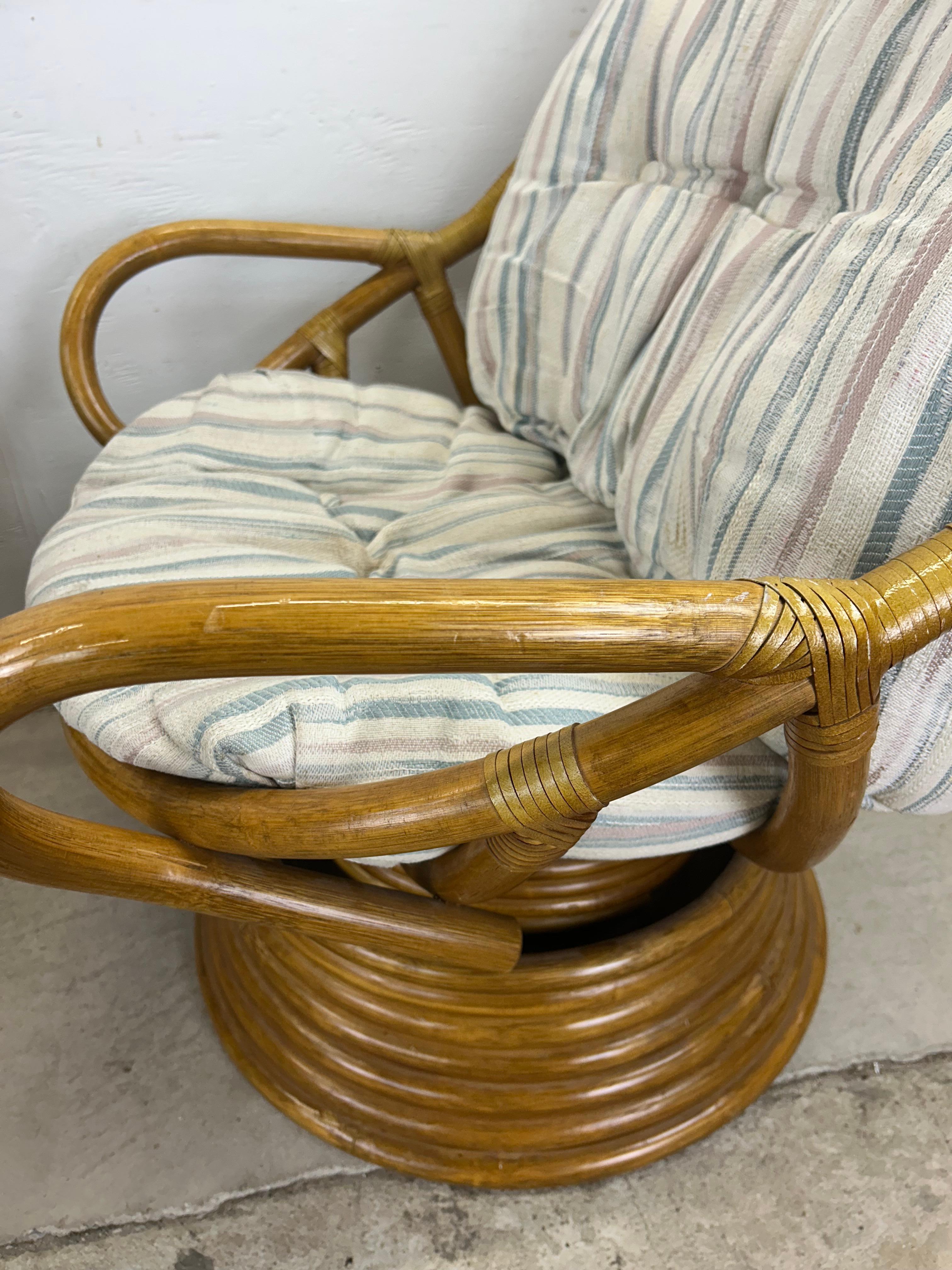 Set of 4 vintage rattan accent chairs with swivel base For Sale 5