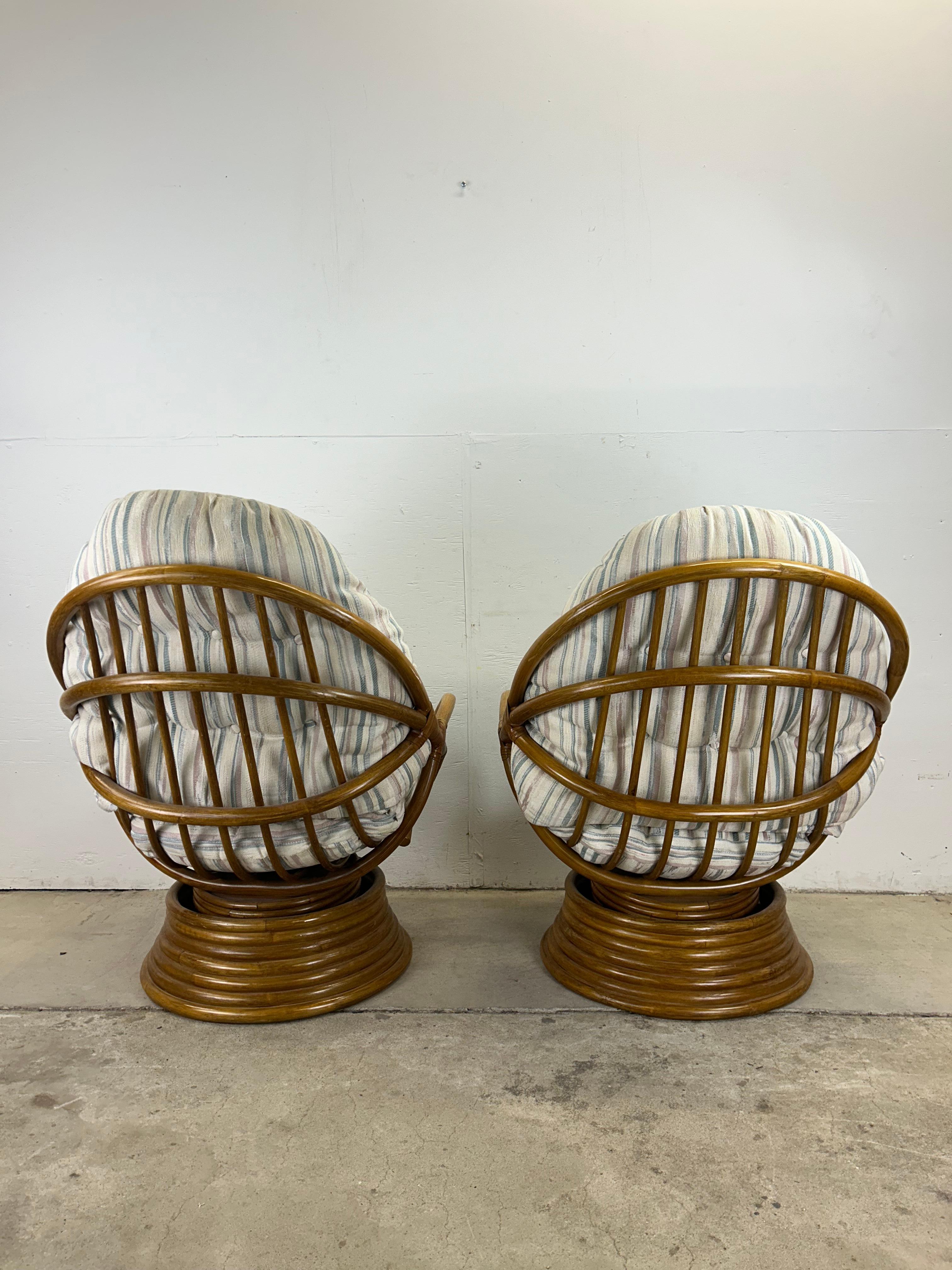 Set of 4 vintage rattan accent chairs with swivel base For Sale 6