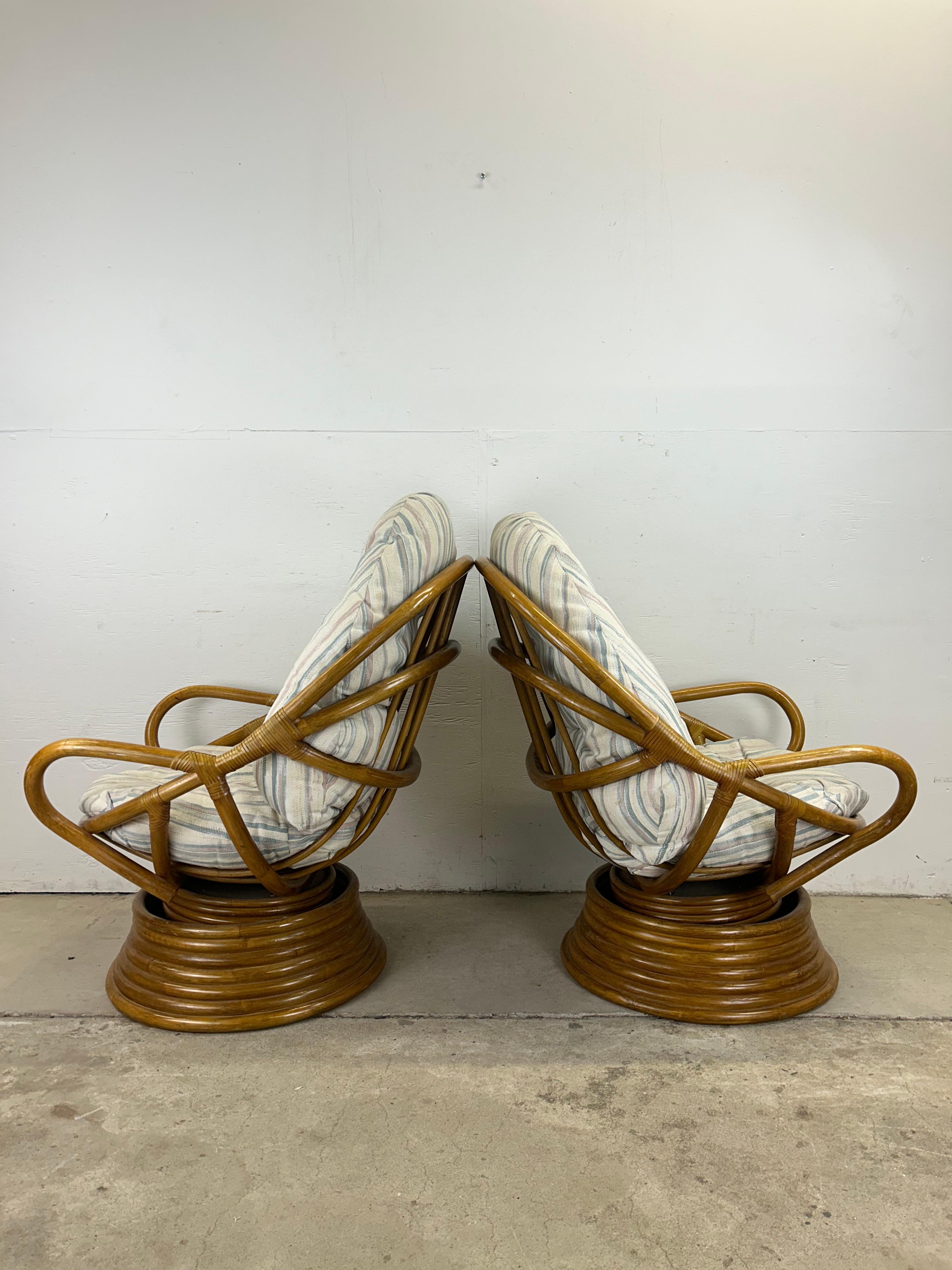 Set of 4 vintage rattan accent chairs with swivel base For Sale 8
