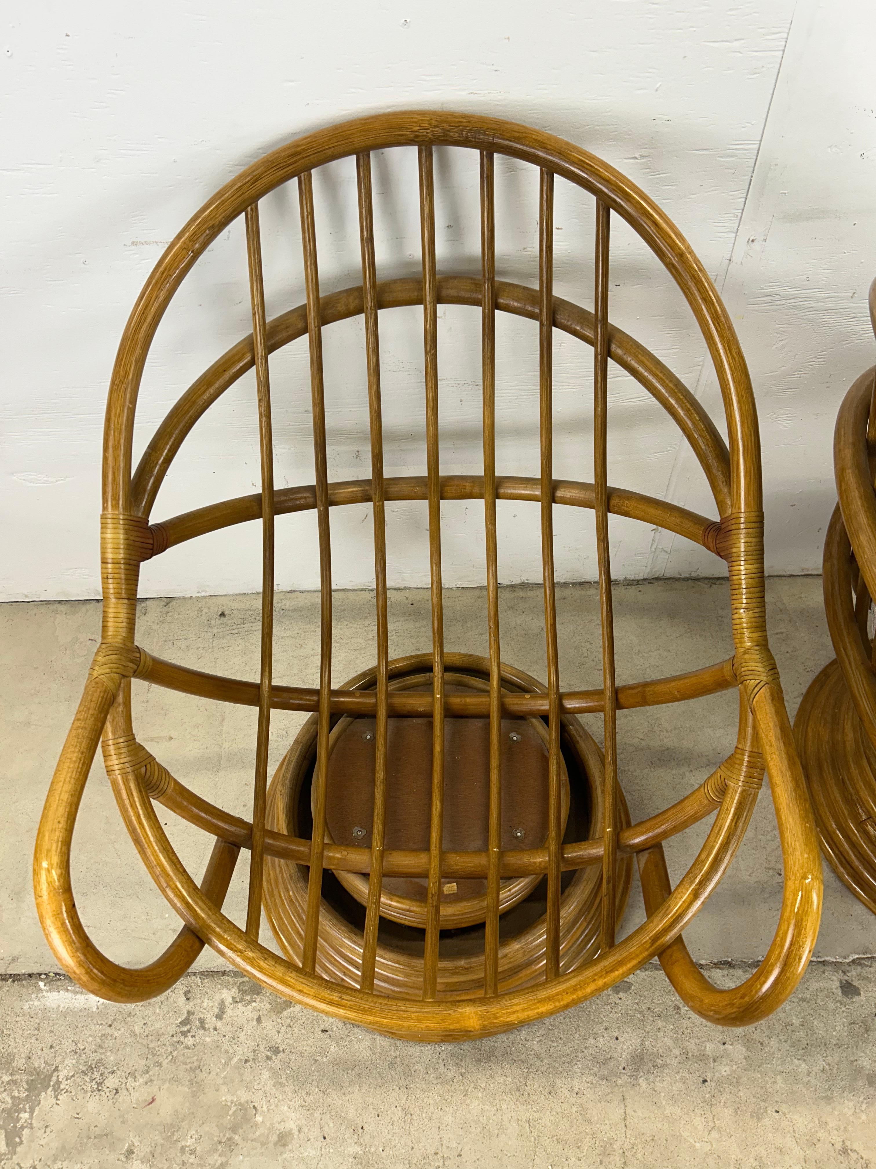 Set of 4 vintage rattan accent chairs with swivel base For Sale 9