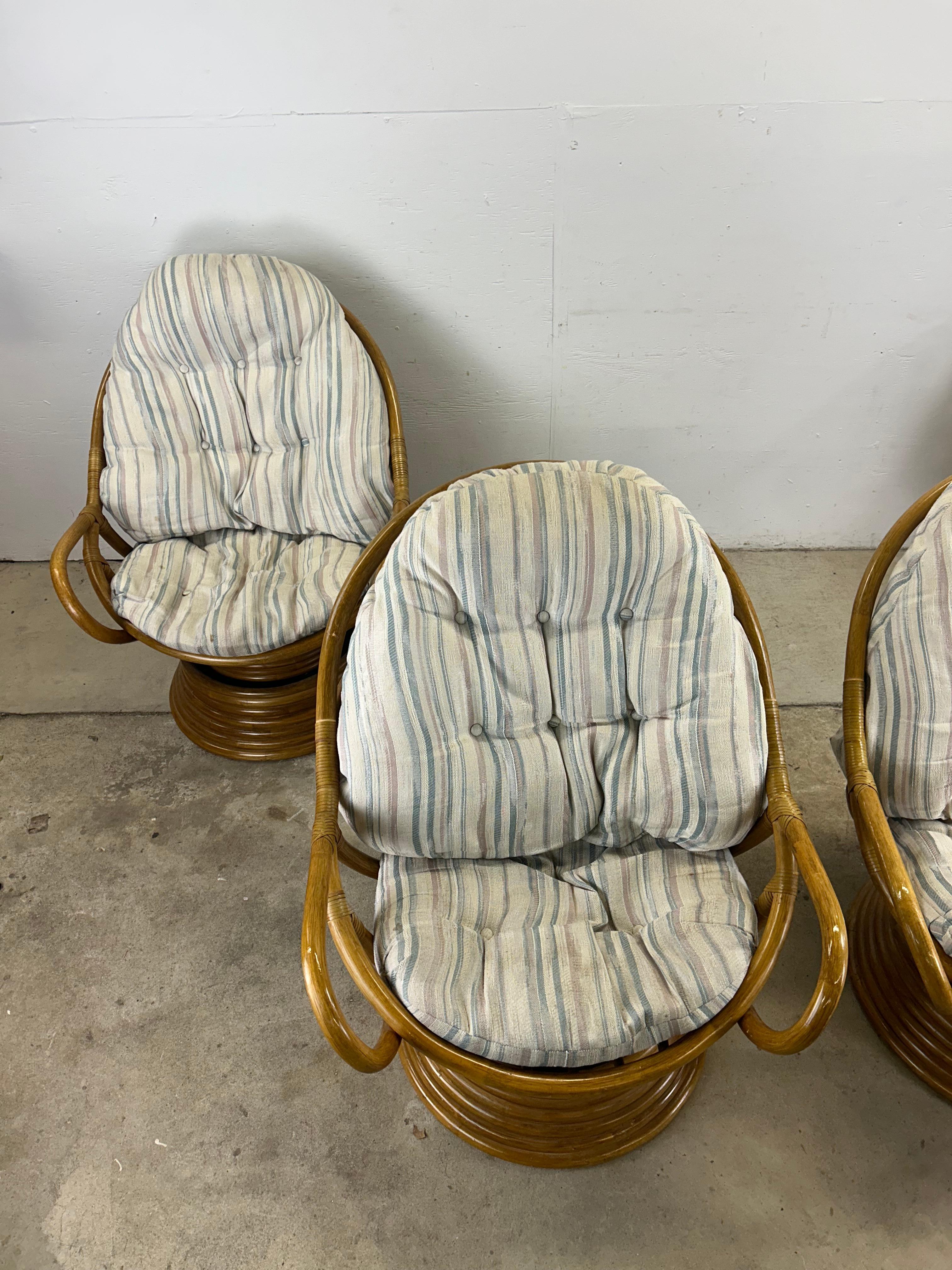 Set of 4 vintage rattan accent chairs with swivel base For Sale 10