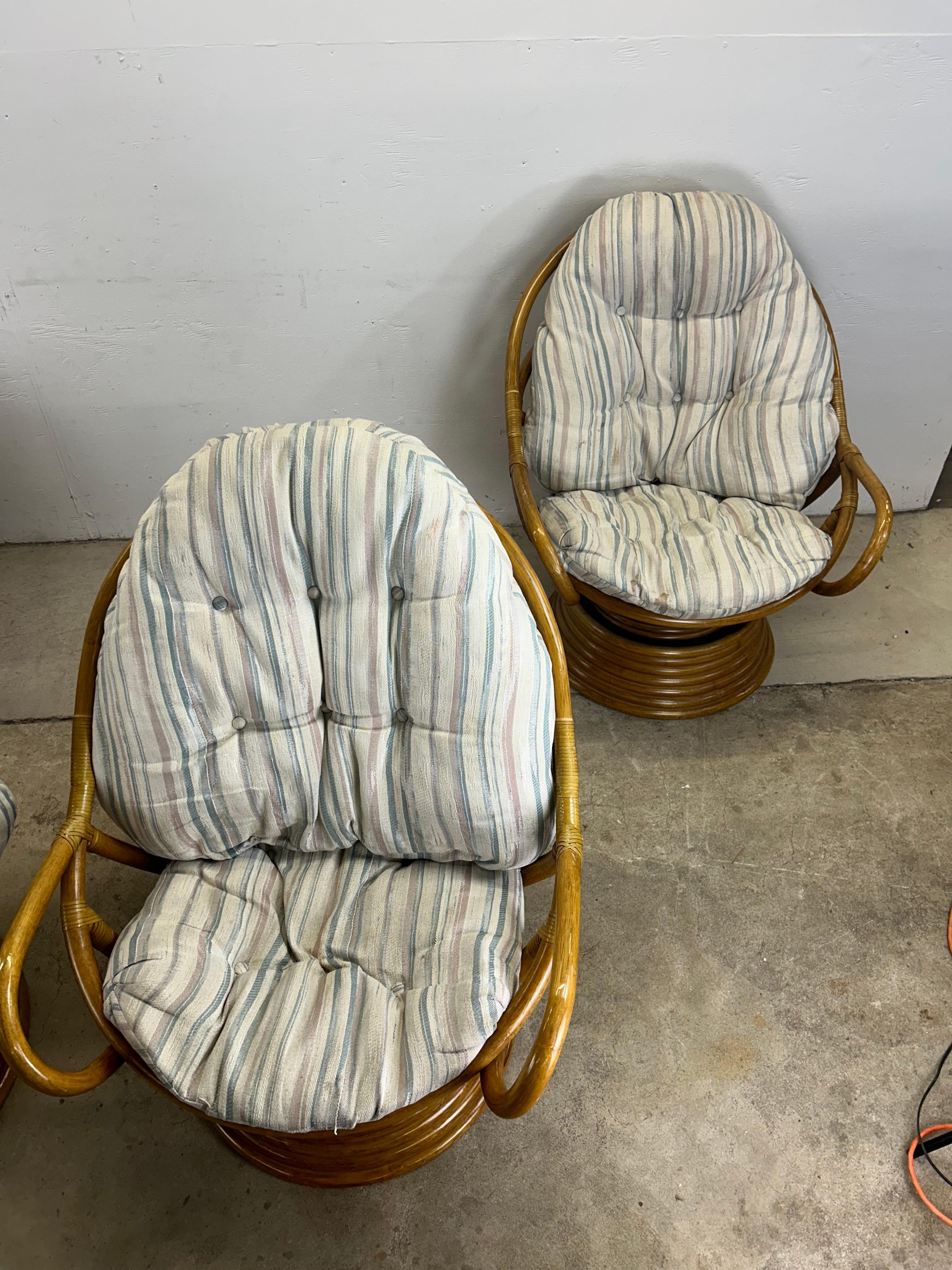 Set of 4 vintage rattan accent chairs with swivel base For Sale 11