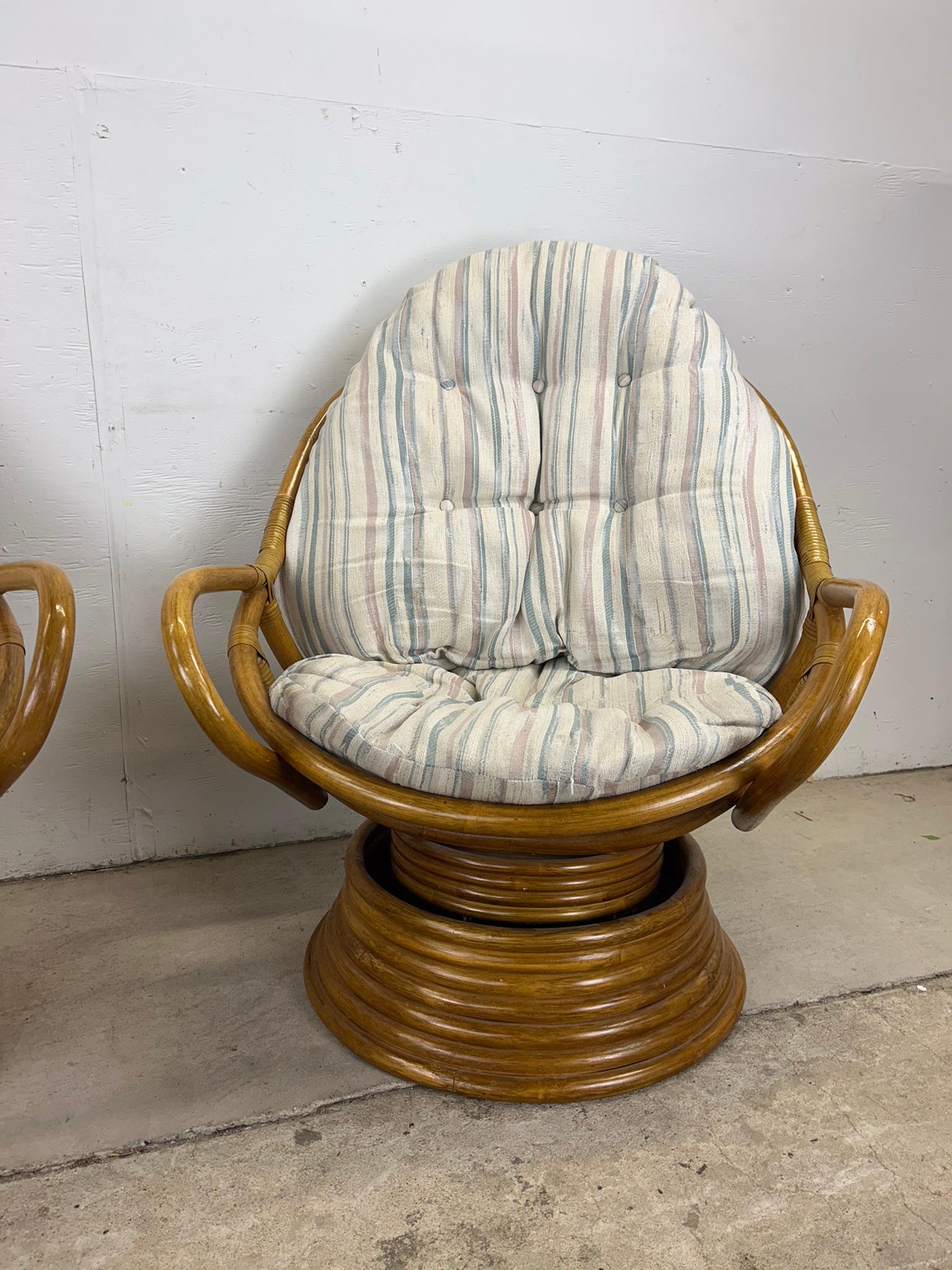 Unknown Set of 4 vintage rattan accent chairs with swivel base For Sale