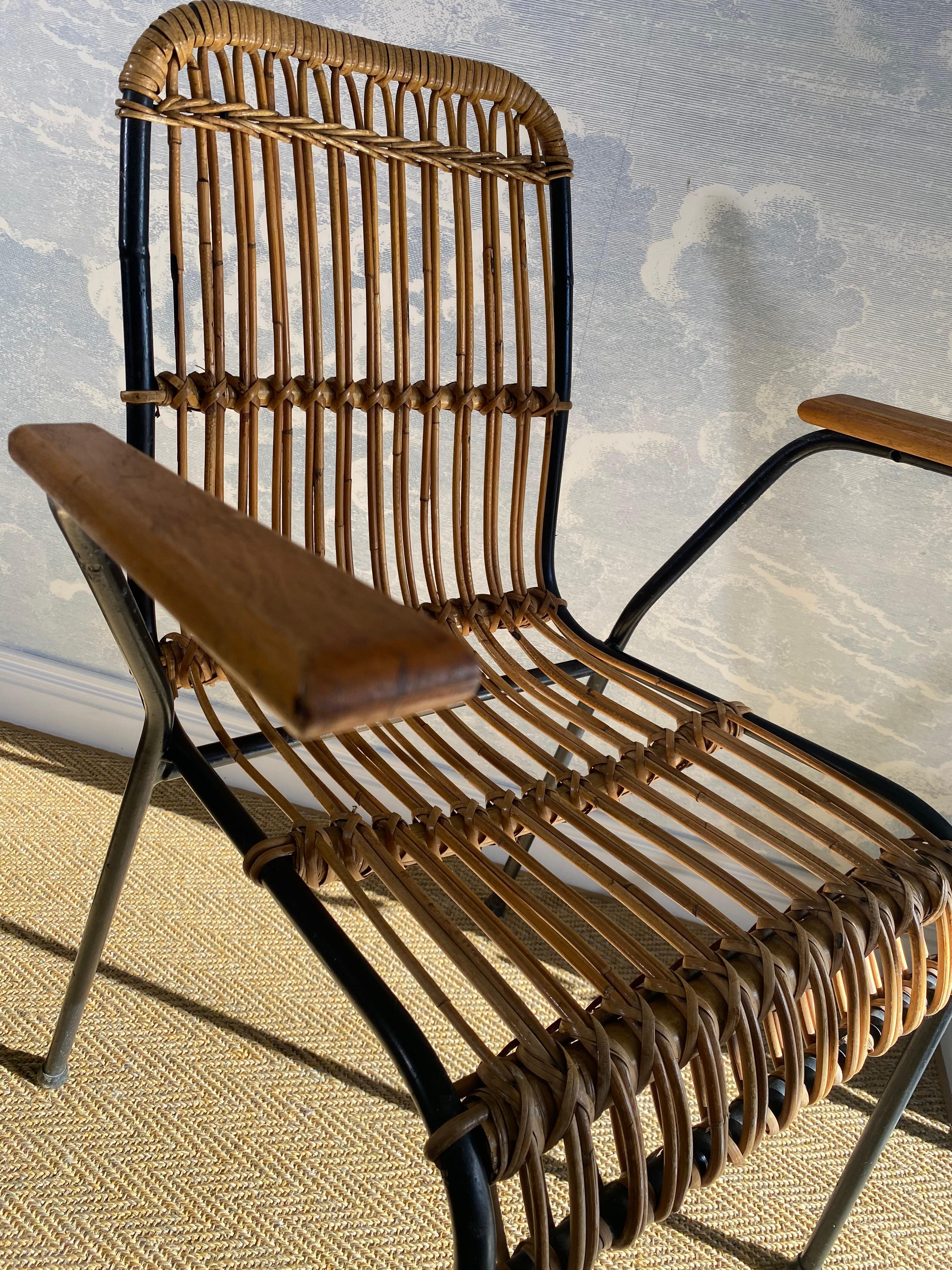Set di 4 sedie vintage in rattan e bambù, di Schumacher, Belgio, anni '50 in vendita 6