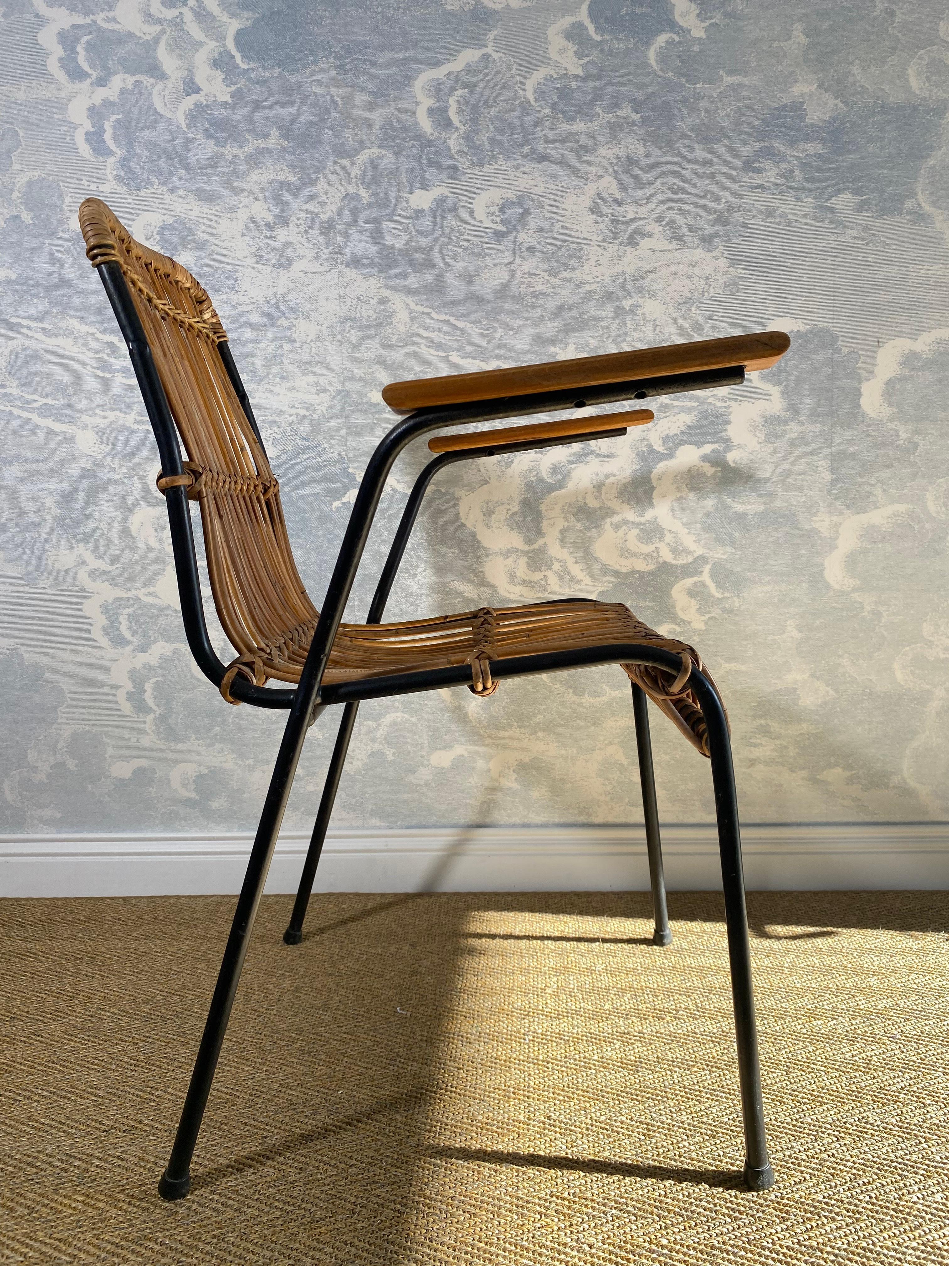 Mid-Century moderno Set di 4 sedie vintage in rattan e bambù, di Schumacher, Belgio, anni '50 in vendita
