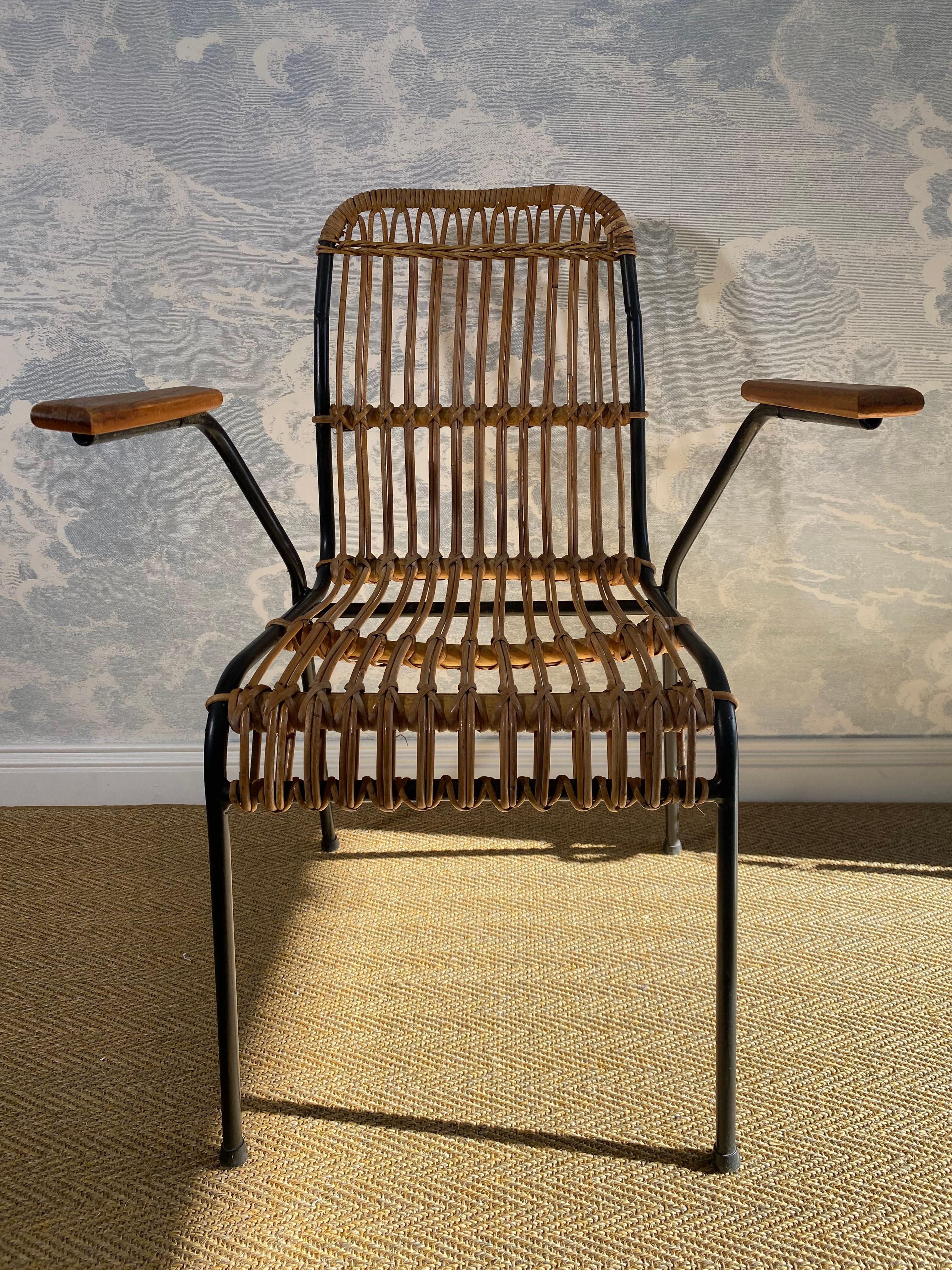 Belga Set di 4 sedie vintage in rattan e bambù, di Schumacher, Belgio, anni '50 in vendita