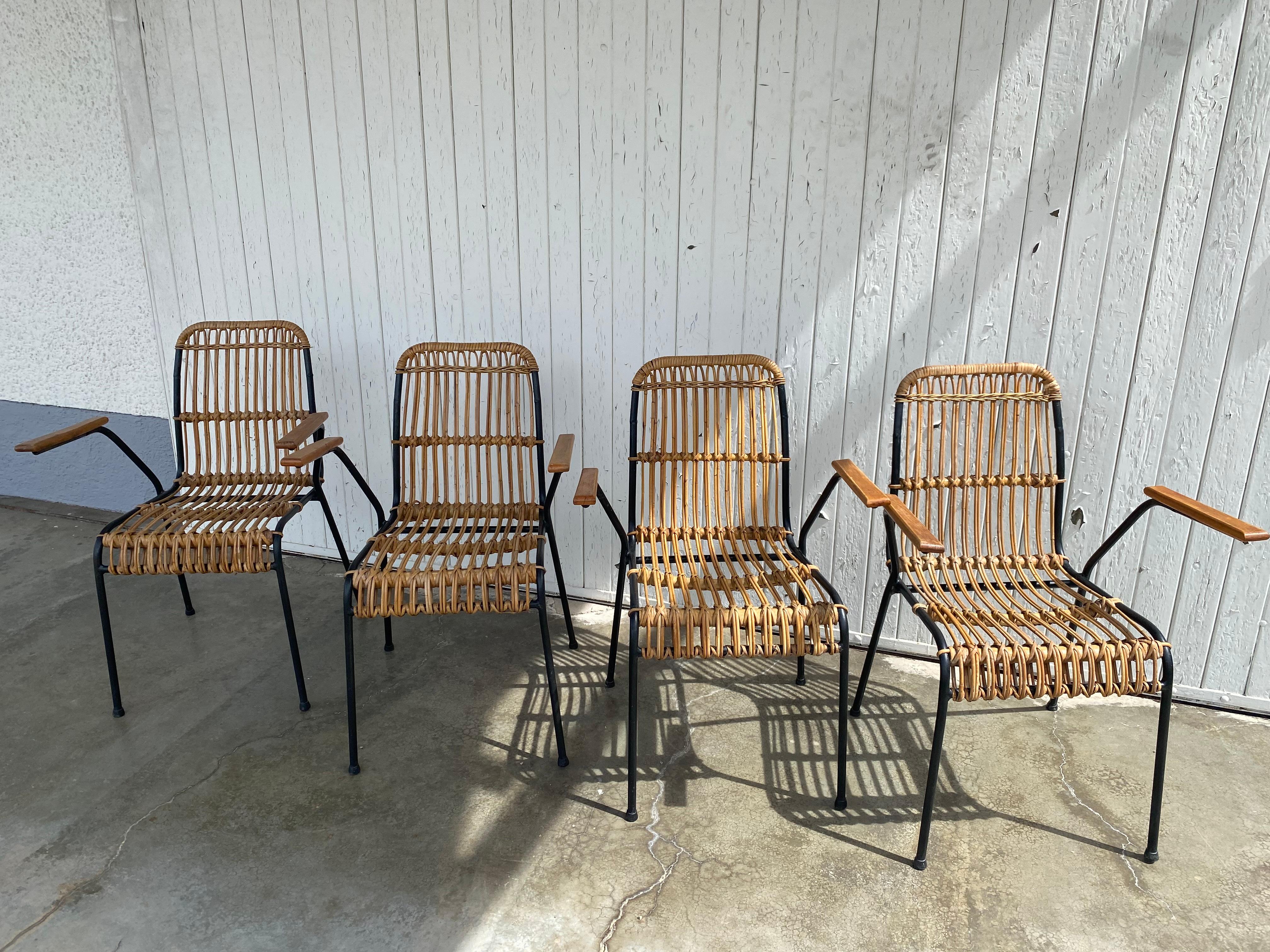 Set di 4 sedie vintage in rattan e bambù, di Schumacher, Belgio, anni '50 in vendita 2