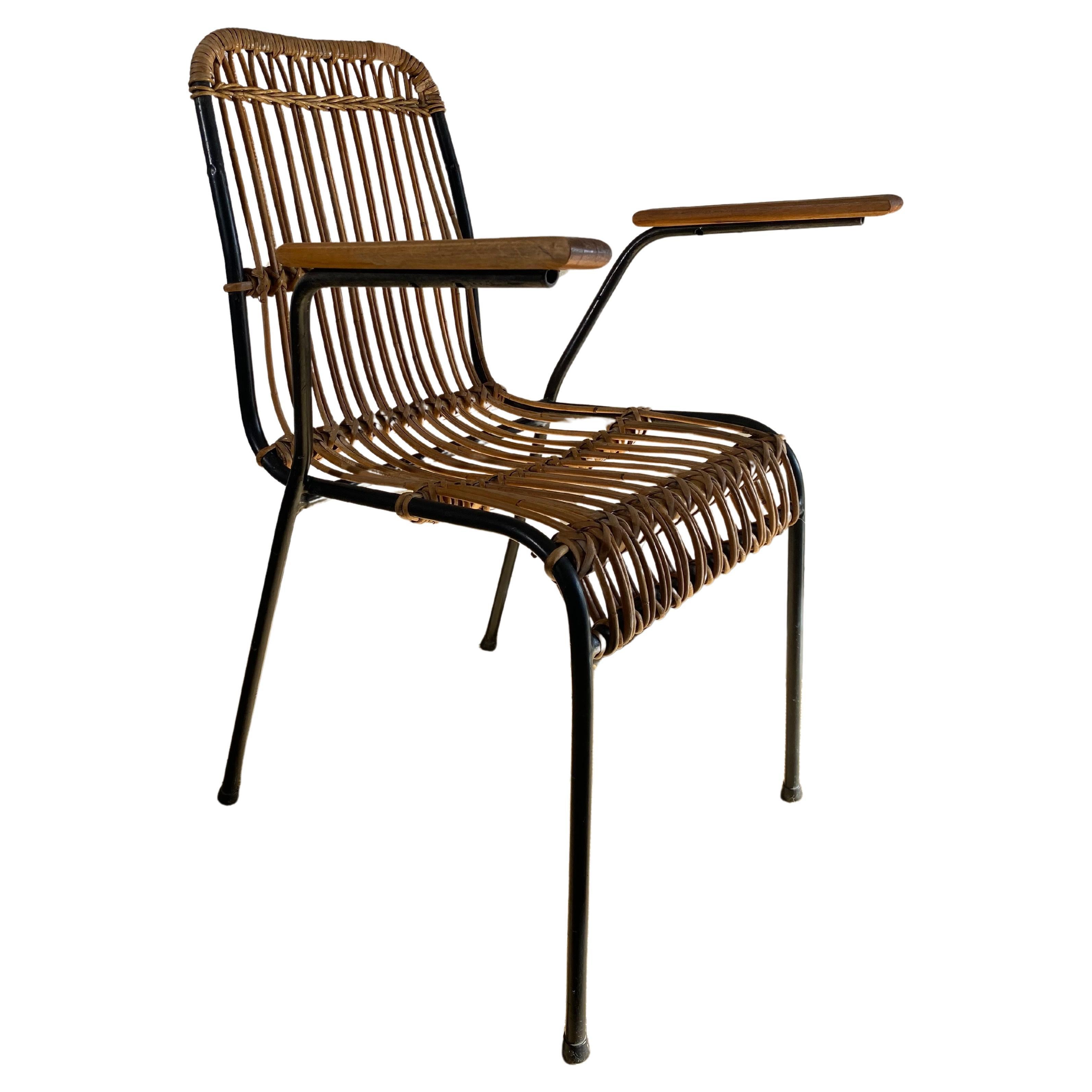 Set di 4 sedie vintage in rattan e bambù, di Schumacher, Belgio, anni '50
