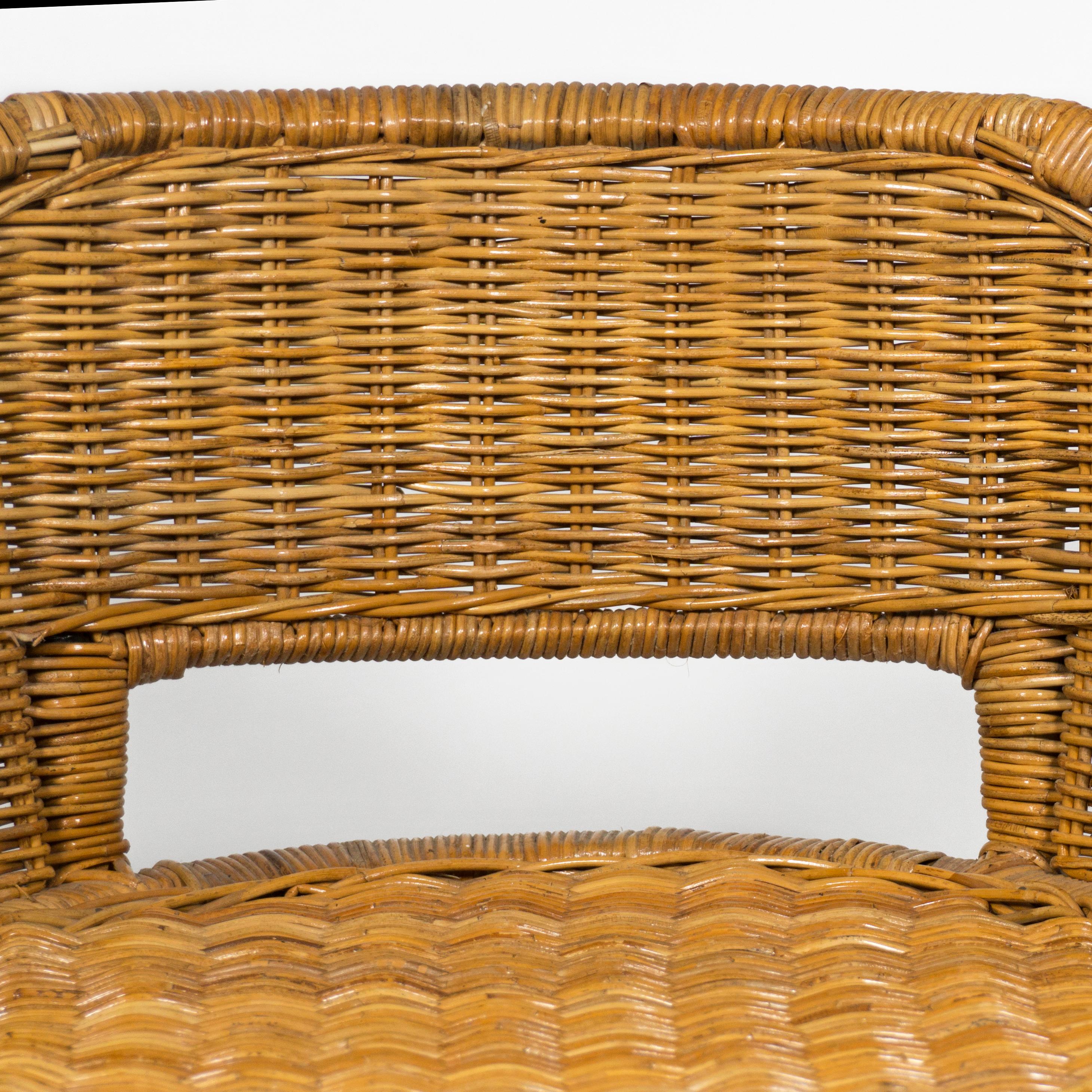 20th Century Set of 4 Vintage Rattan Bamboo Swivel Chair Bar Stool with Iron Base, 1960s