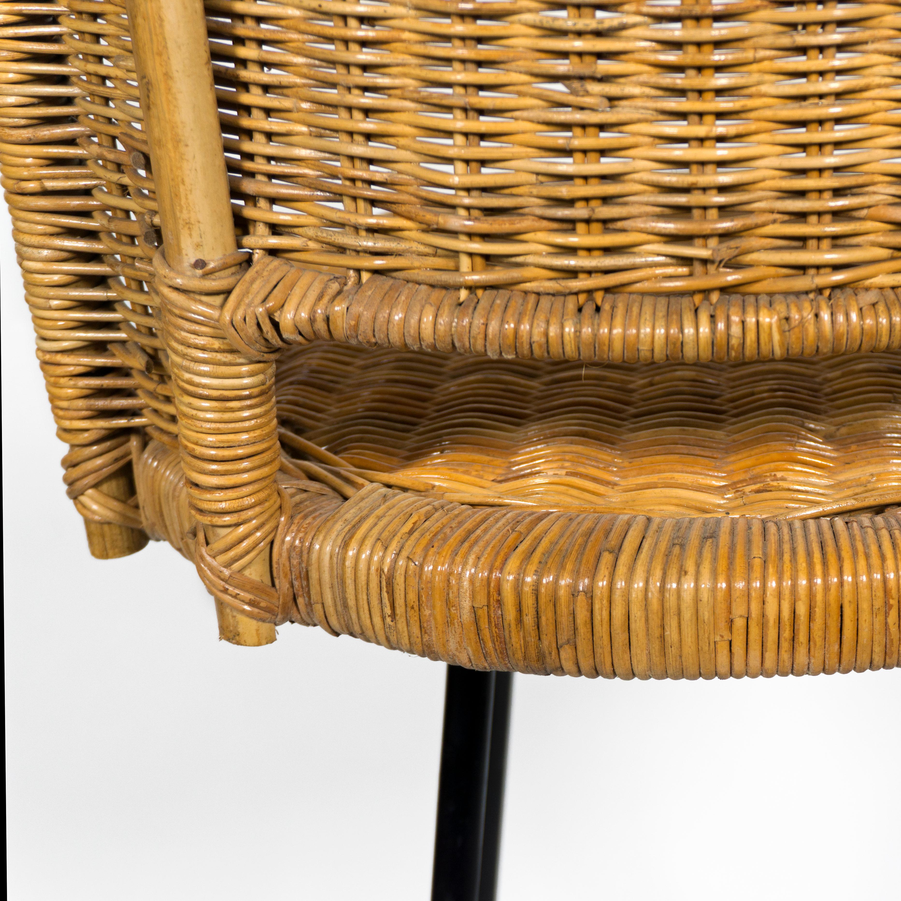 Set of 4 Vintage Rattan Bamboo Swivel Chair Bar Stool with Iron Base, 1960s 1