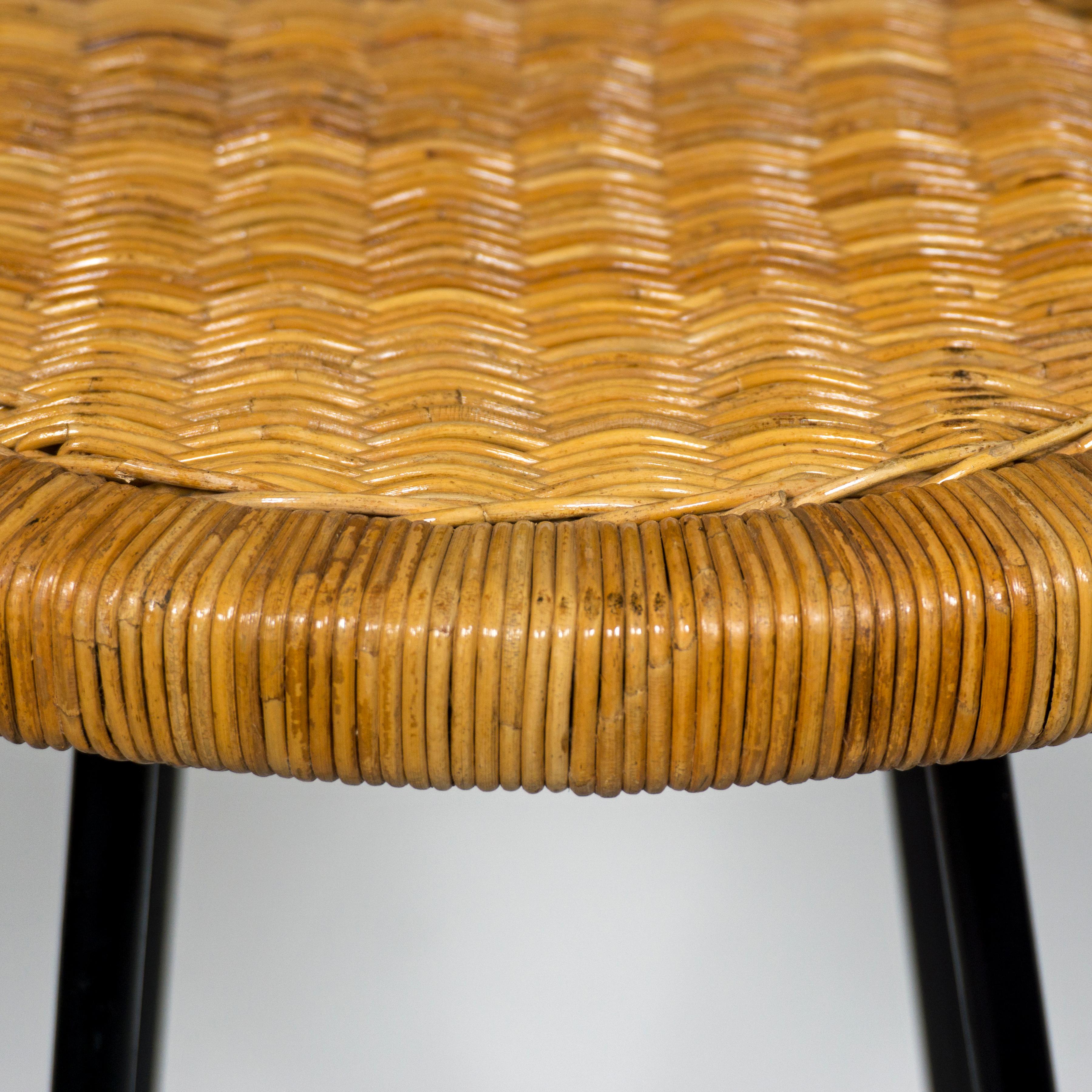 Set of 4 Vintage Rattan Bamboo Swivel Chair Bar Stool with Iron Base, 1960s 2