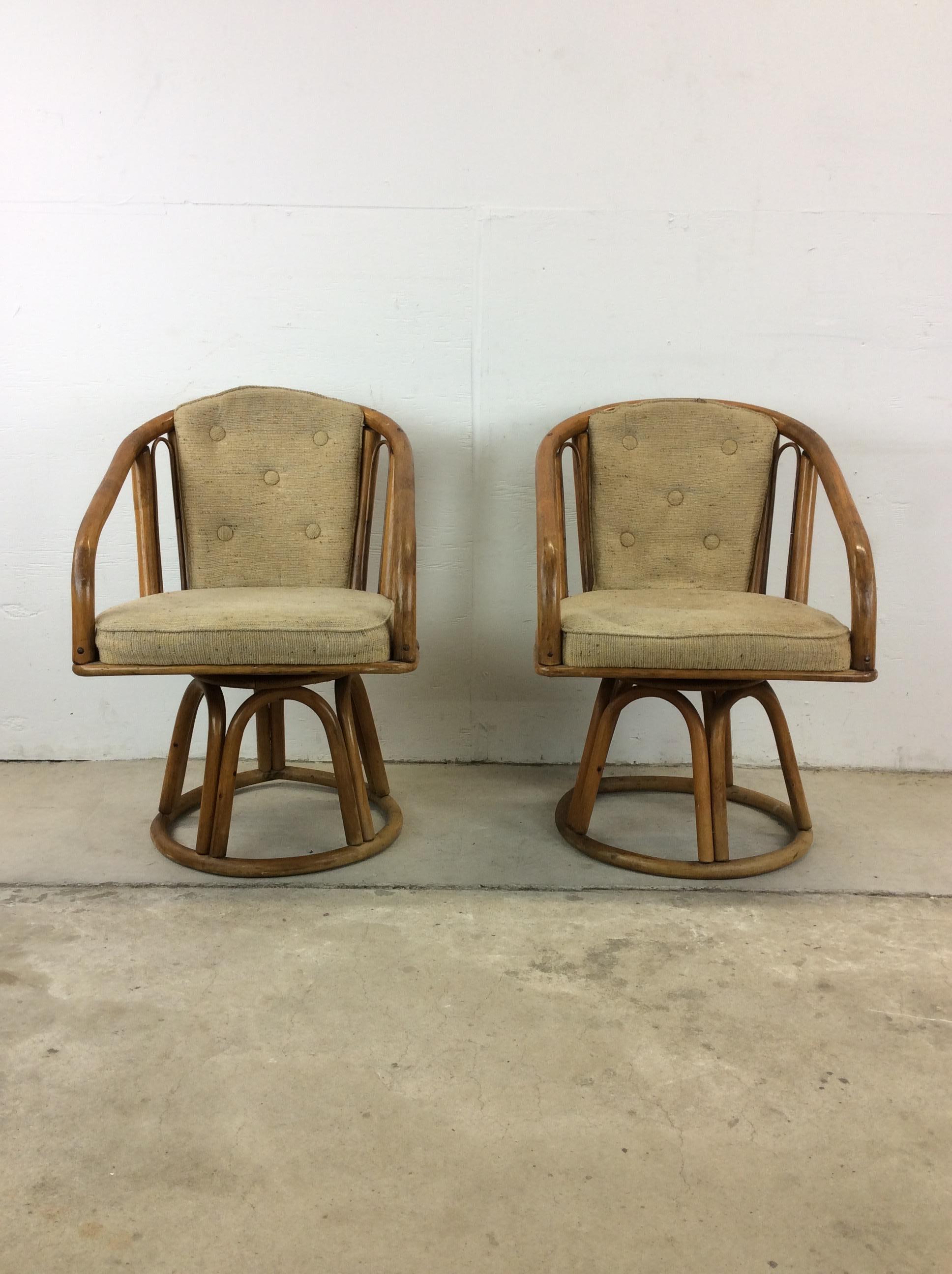 Set of 4 Vintage Rattan Chairs with Swivel Base For Sale 8